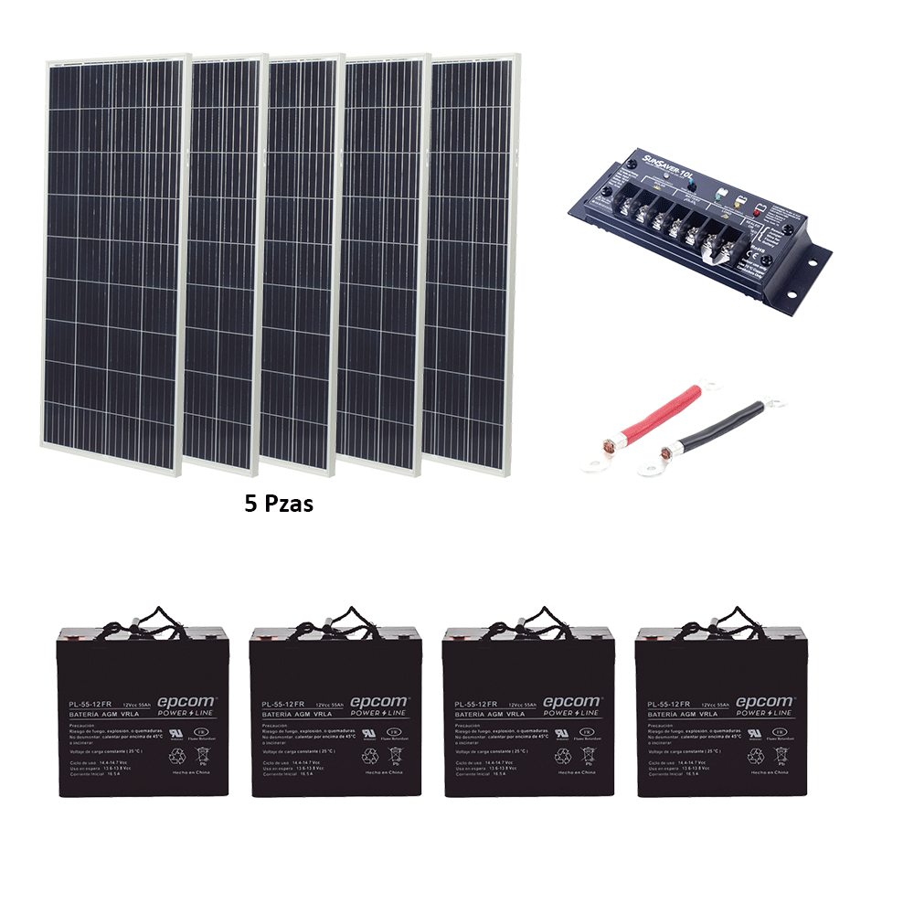 Kit Panel Solar 700w 5 Paneles 12 v 4 Baterias 50ah Controlador 20a KITSOLAR-700w-12v