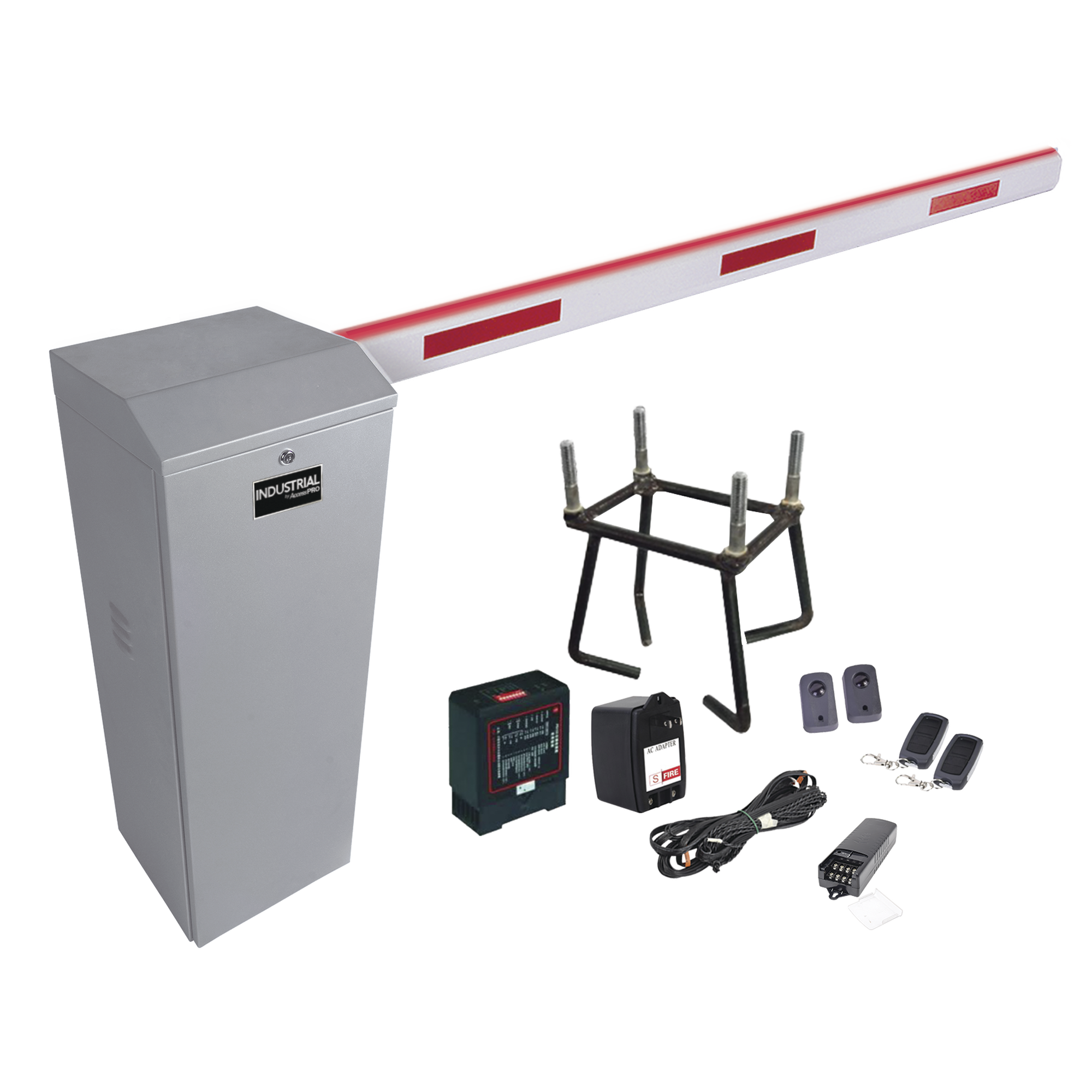 Kit COMPLETO Barrera Derecha XB / Brazo de 5 Metros con Iluminacion LED Rojo-Verde / Incluye Sensor de masa, Transformador, Lazo, Ancla, Fotoceldas 2 Controles Inalámbricos