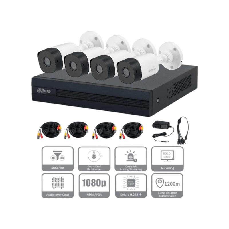 Promo Kit Cctv 4 Cams 1080p Dahua 2mp Suple Xvr1a04kit DH-KIT/XVR1B04-I/4-B1A21N-0360B - SILYMX