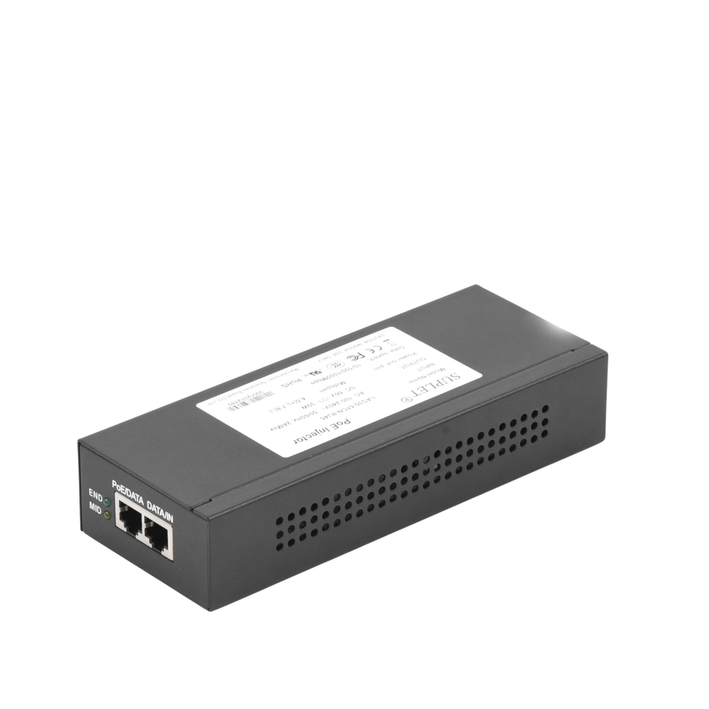 Inyector Super Hi-PoE 56 Vcc 30 Watts Para Domos HIKVISION PTZ IP (-AE DE) Soporta 802.3 af /at Para Aplicaciones de CCTV LAS30-57CN-RJ45 - SILYMX