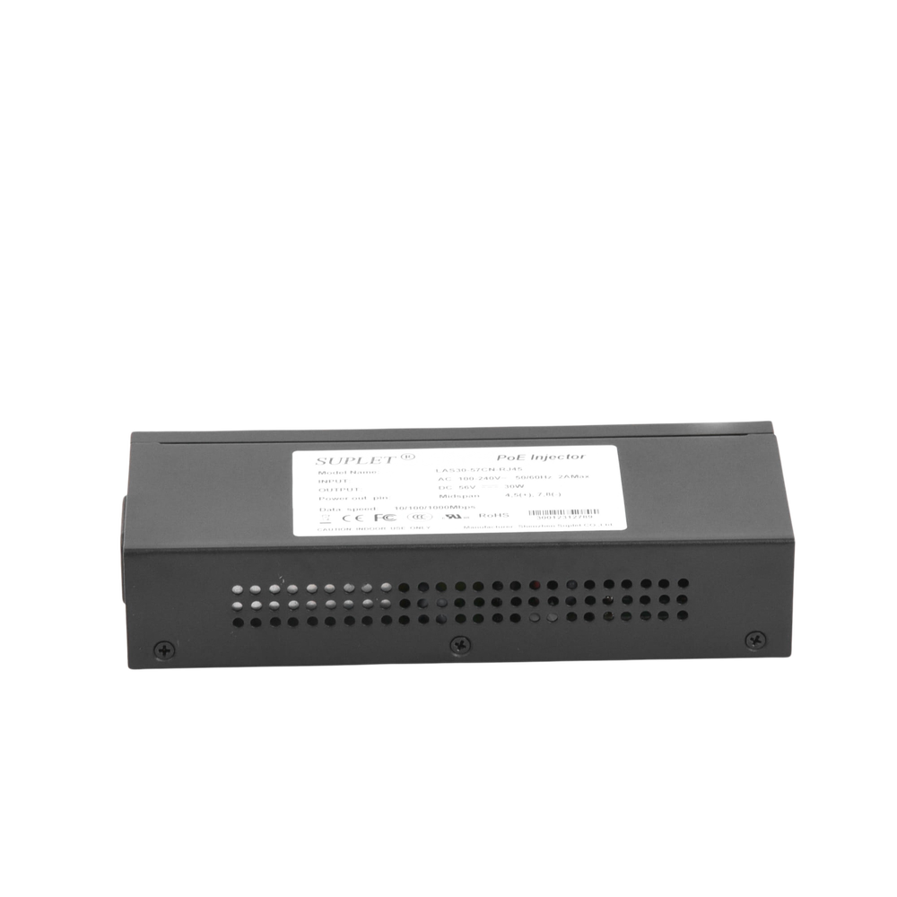 Inyector Super Hi-PoE 56 Vcc 30 Watts Para Domos HIKVISION PTZ IP (-AE DE) Soporta 802.3 af /at Para Aplicaciones de CCTV LAS30-57CN-RJ45 - SILYMX