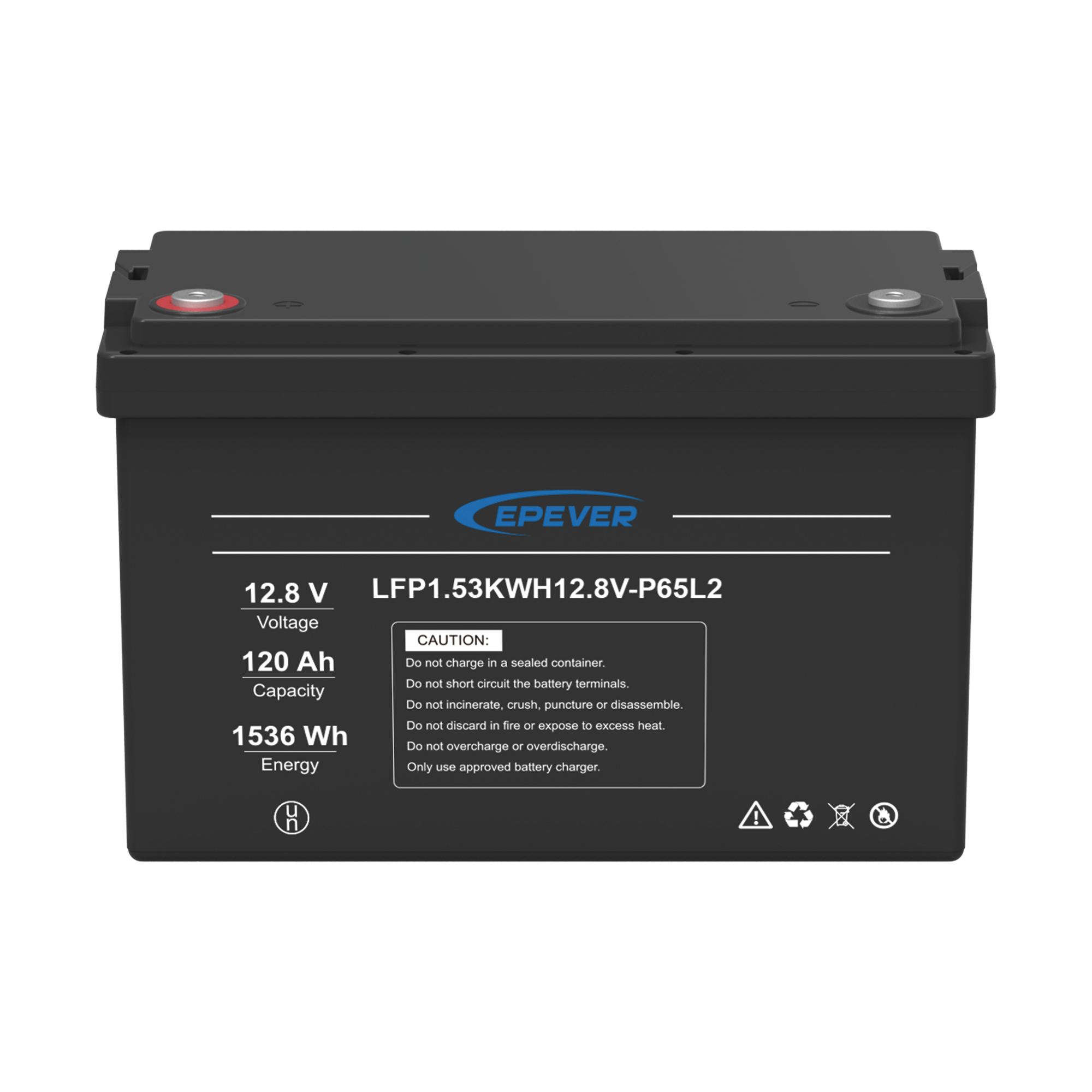 Batería de Litio LiFePO4 Ciclo Profundo 12.8Vcc 120 Ah 1.53Kwh para Exterior Libre de Mantenimiento EPEVER LFP120EP12.8 - SILYMX