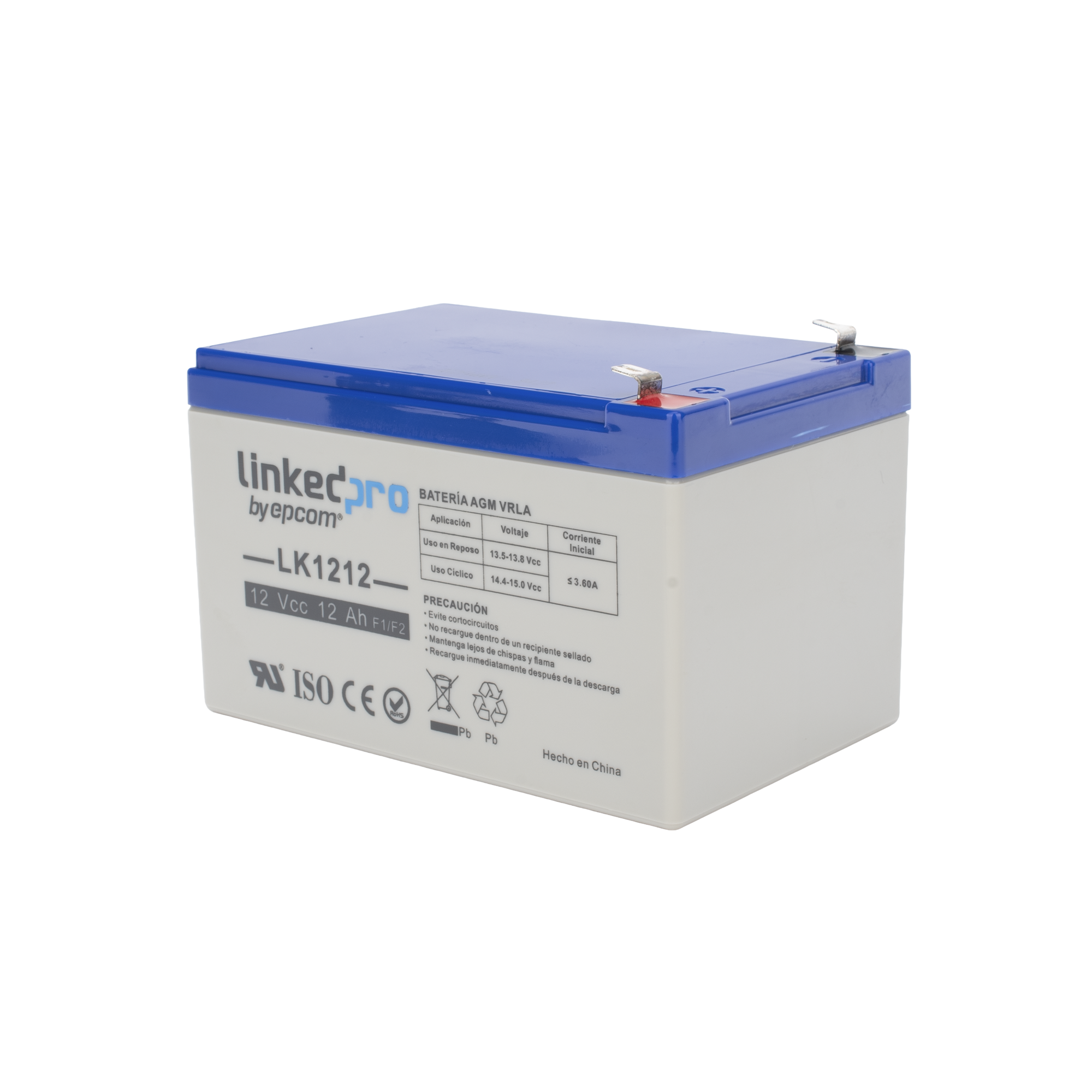 Batería 12 V 12 Ah UL AGM Vida útil promedio de 5 años Terminales F1 LINKEDPRO BY EPCOM LK1212 - SILYMX