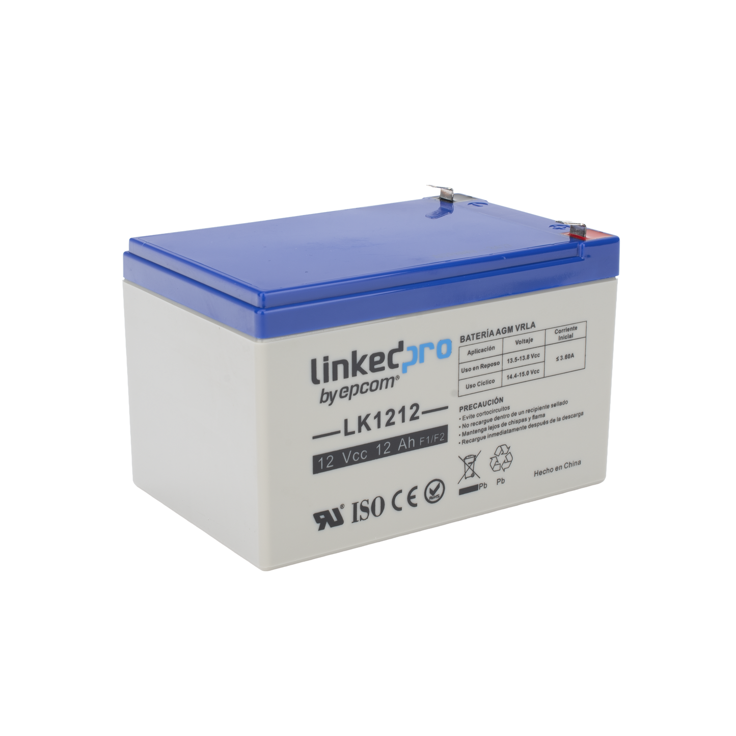 Batería 12 V 12 Ah UL AGM Vida útil promedio de 5 años Terminales F1 LINKEDPRO BY EPCOM LK1212 - SILYMX