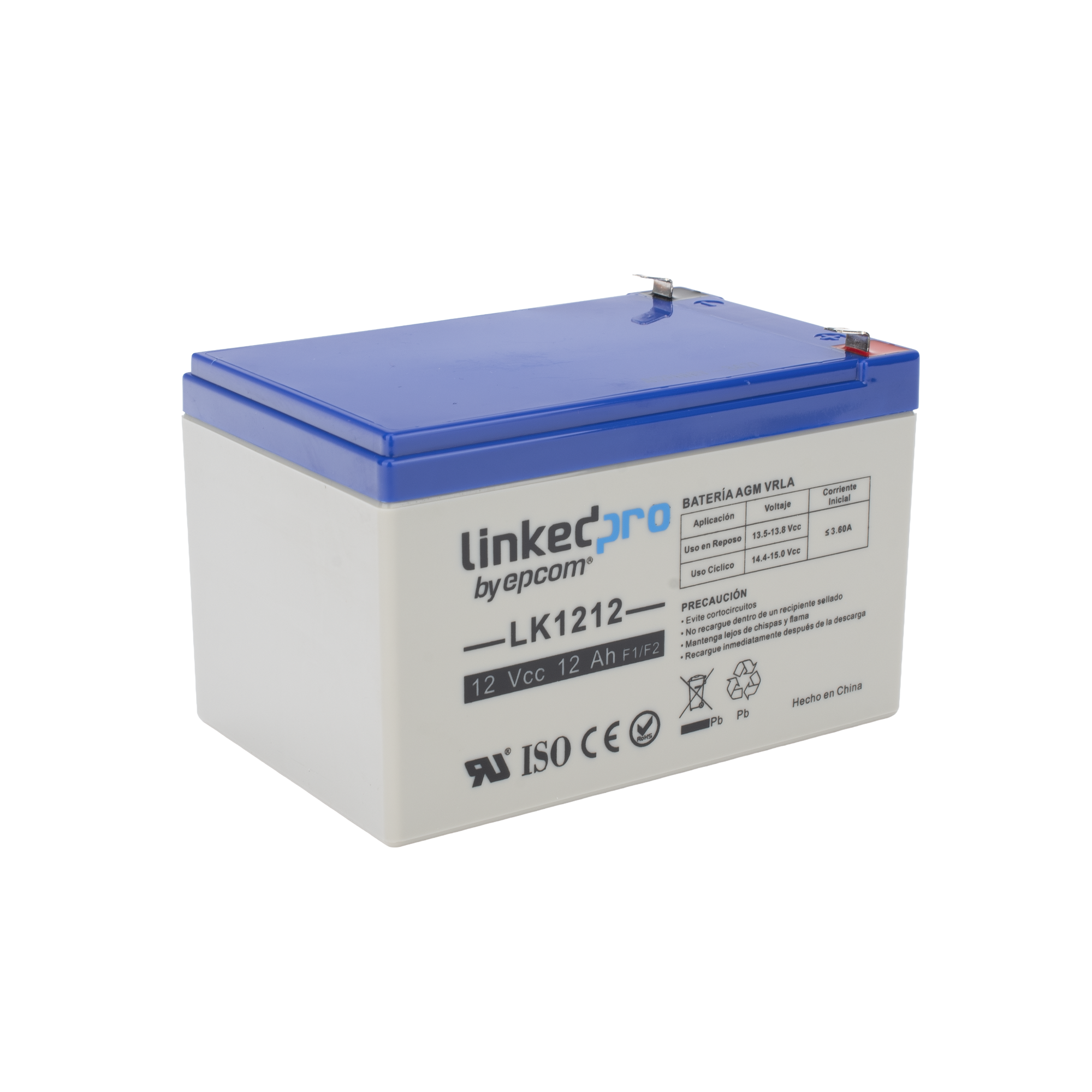 Batería 12 V 12 Ah UL AGM Vida útil promedio de 5 años Terminales F1 LINKEDPRO BY EPCOM LK1212 - SILYMX