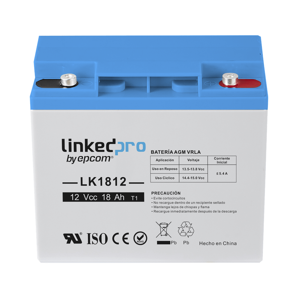 Batería 12 Vcc 18 Ah UL Tecnología AGM-VRLA Para uso en equipo electrónico Alarmas de Intrusión Incendio Control de acceso Video Vigilancia  Terminales T1 - SILYMX