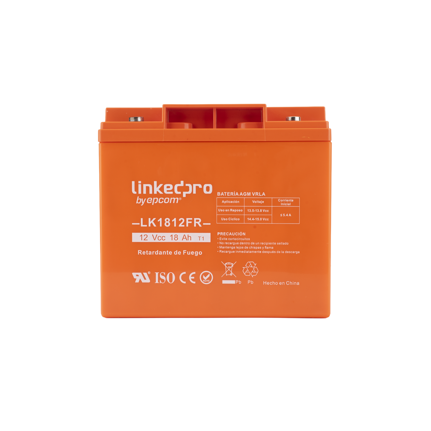 Batería 12 V 18 Ah UL AGM Vida útil promedio de 5 años Retardante a la Flama Para uso en equipo electrónico Alarmas de Intrusión Incendio/ Control de acceso Video Vigilancia TermInale LINKEDPRO BY EPCOM LK1812FR - SILYMX