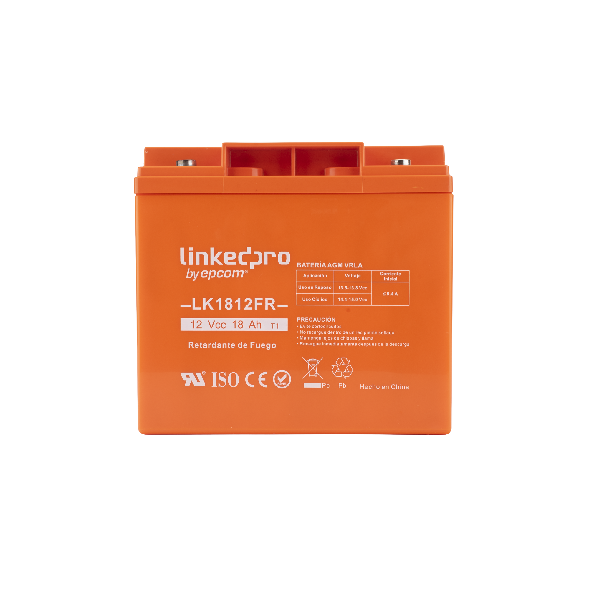 Batería 12 V 18 Ah UL AGM Vida útil promedio de 5 años Retardante a la Flama Para uso en equipo electrónico Alarmas de Intrusión Incendio/ Control de acceso Video Vigilancia TermInale LINKEDPRO BY EPCOM LK1812FR - SILYMX