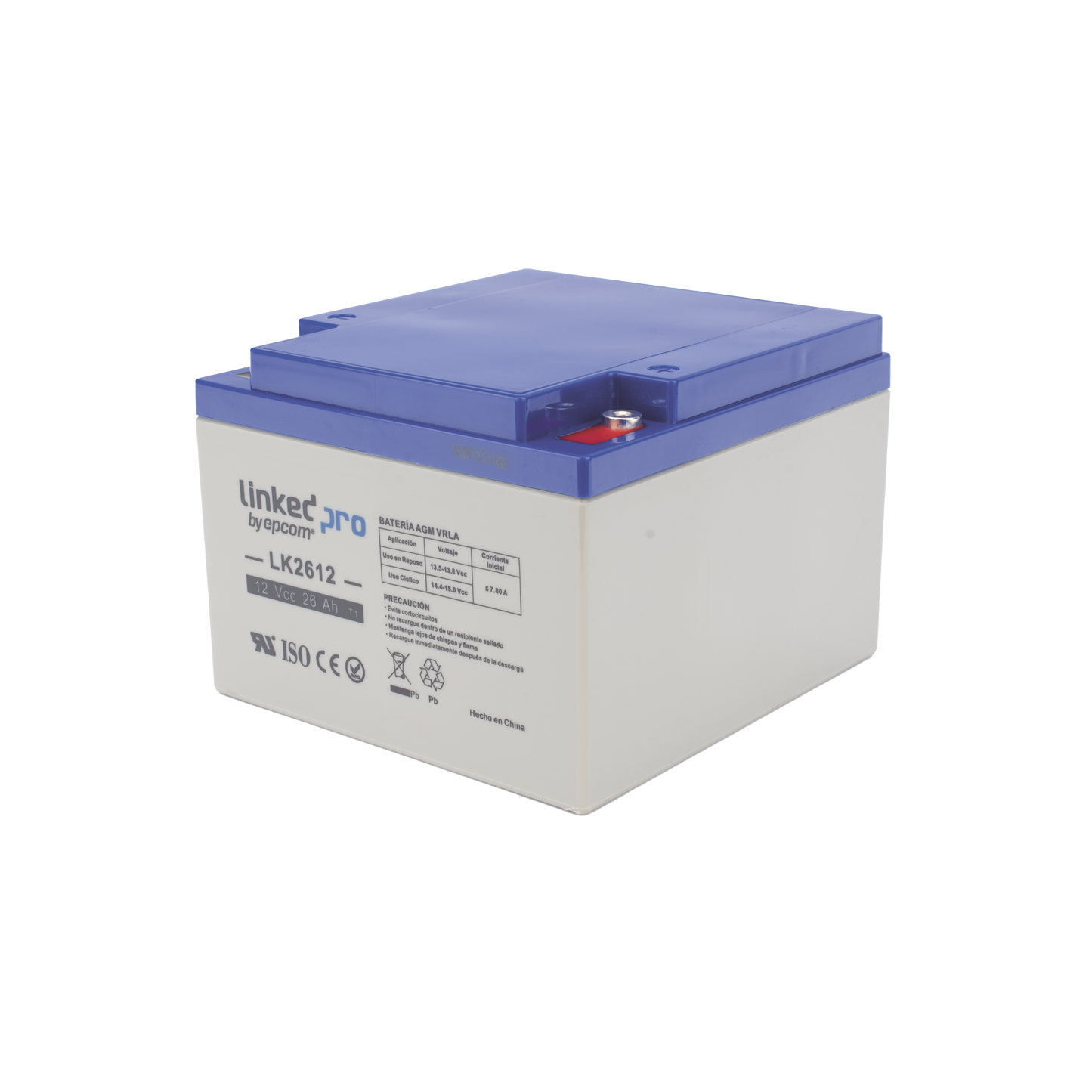 Batería AGM 12V 26Ah LINKEDPRO UL para Sistemas de Seguridad, Alarmas y Videovigilancia LK2612