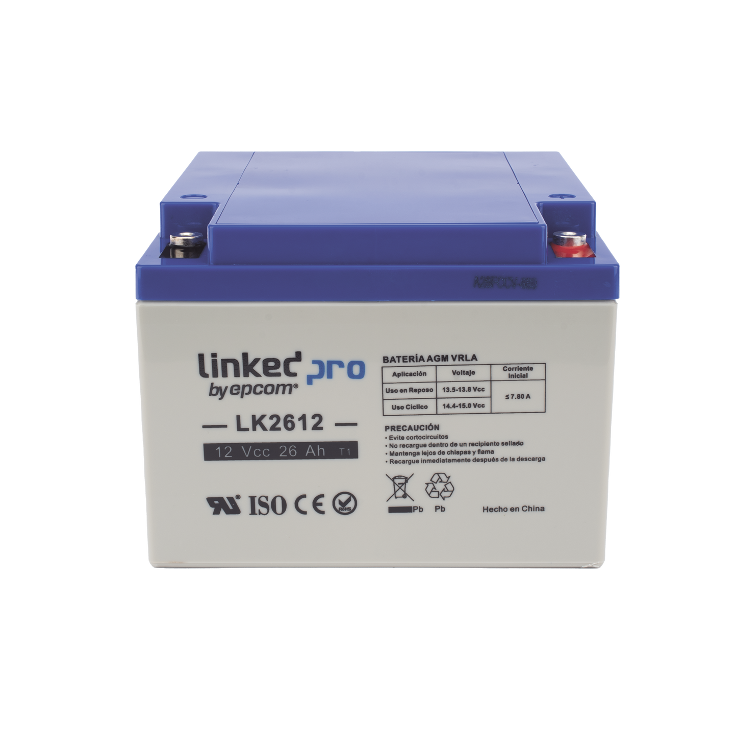Batería AGM 12V 26Ah LINKEDPRO UL para Sistemas de Seguridad, Alarmas y Videovigilancia LK2612