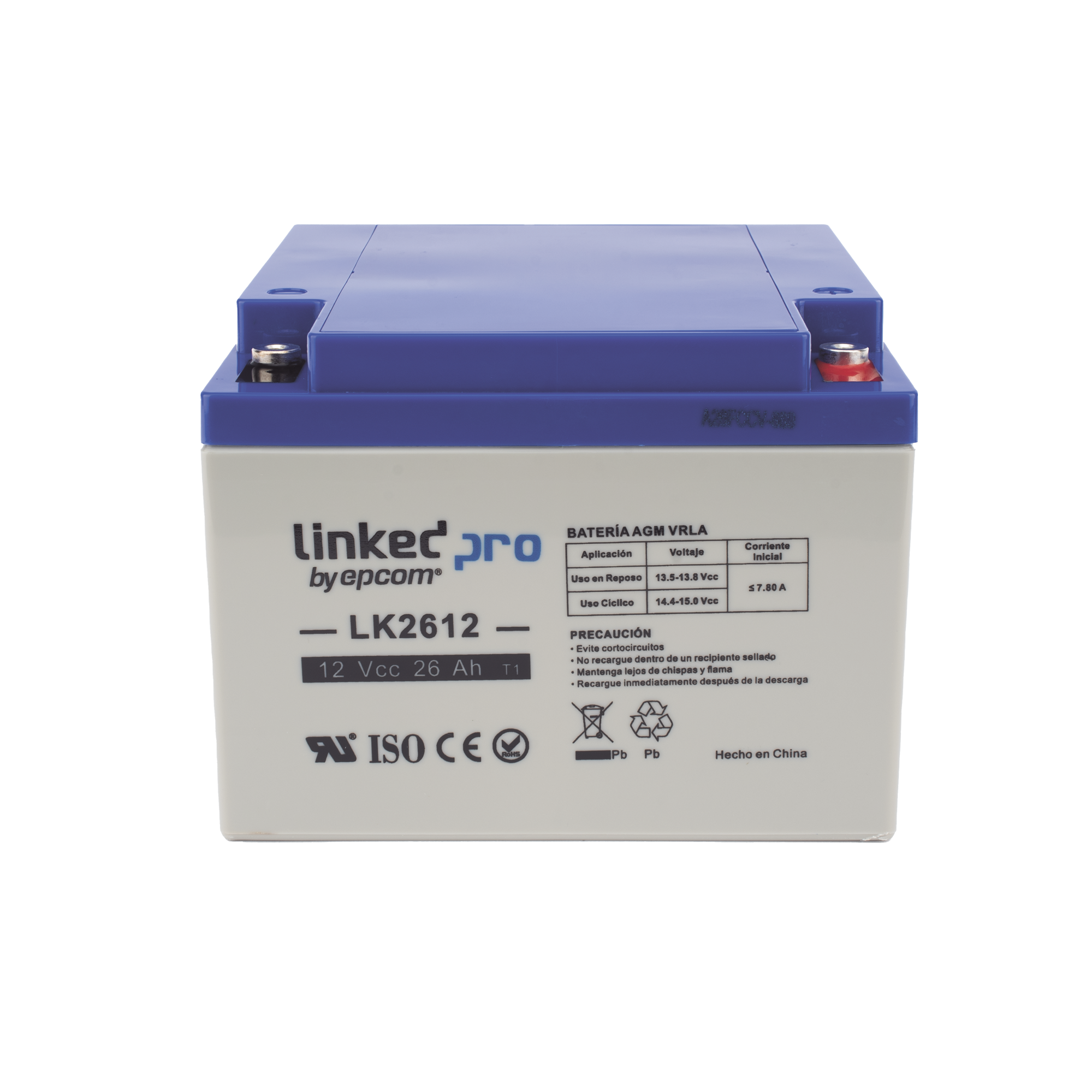 Batería AGM 12V 26Ah LINKEDPRO UL para Sistemas de Seguridad, Alarmas y Videovigilancia LK2612