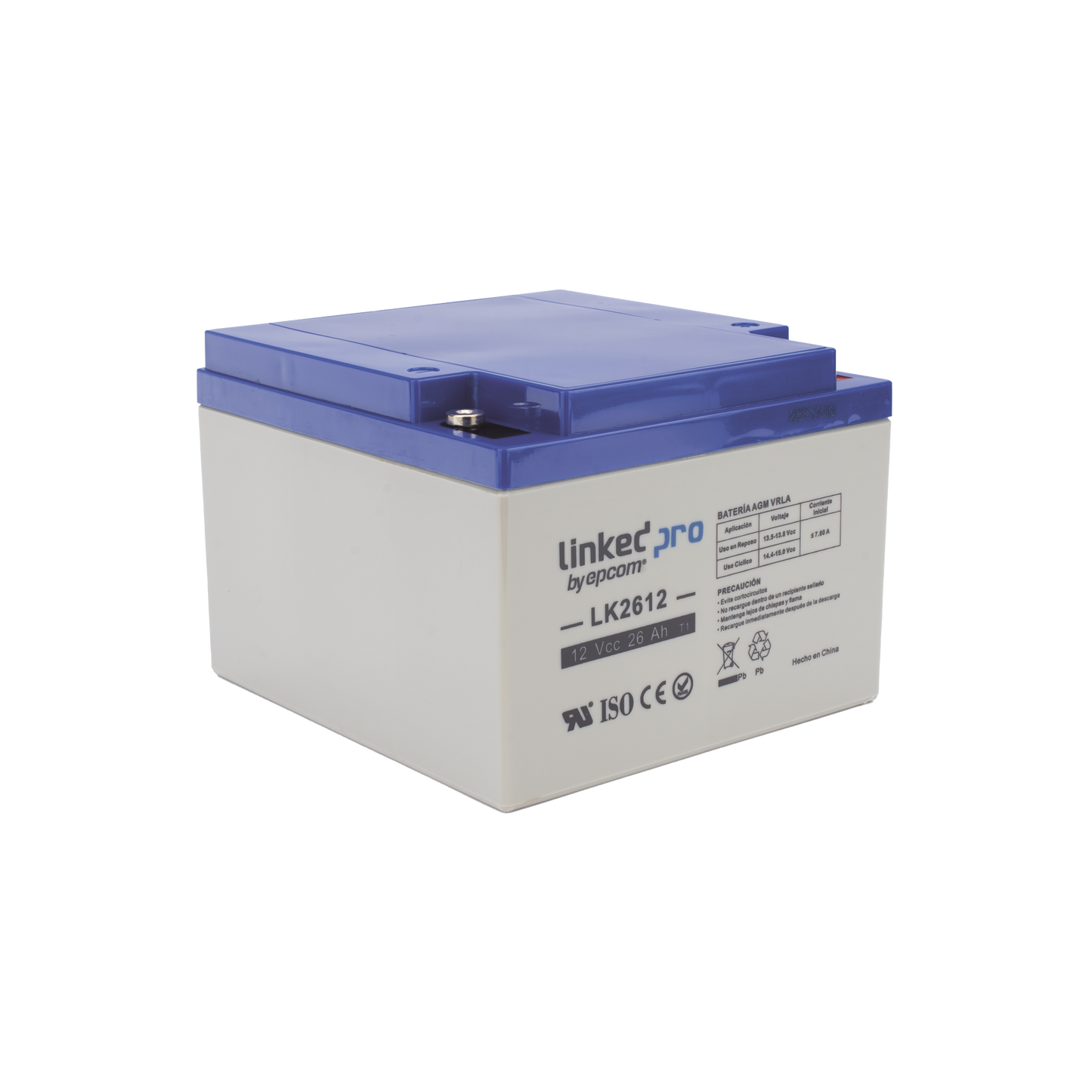 Batería AGM 12V 26Ah LINKEDPRO UL para Sistemas de Seguridad, Alarmas y Videovigilancia LK2612
