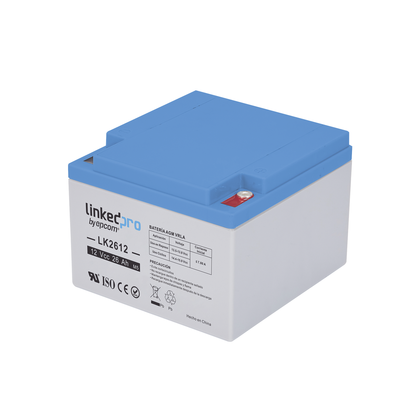 Batería AGM 12V 26Ah LINKEDPRO UL para Sistemas de Seguridad, Alarmas y Videovigilancia LK2612
