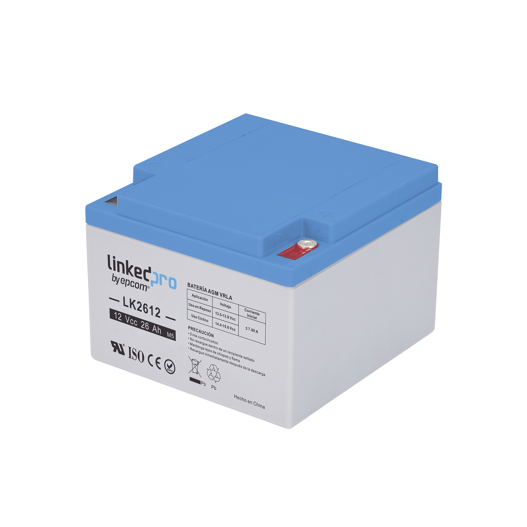 Batería AGM 12V 26Ah LINKEDPRO UL para Sistemas de Seguridad, Alarmas y Videovigilancia LK2612