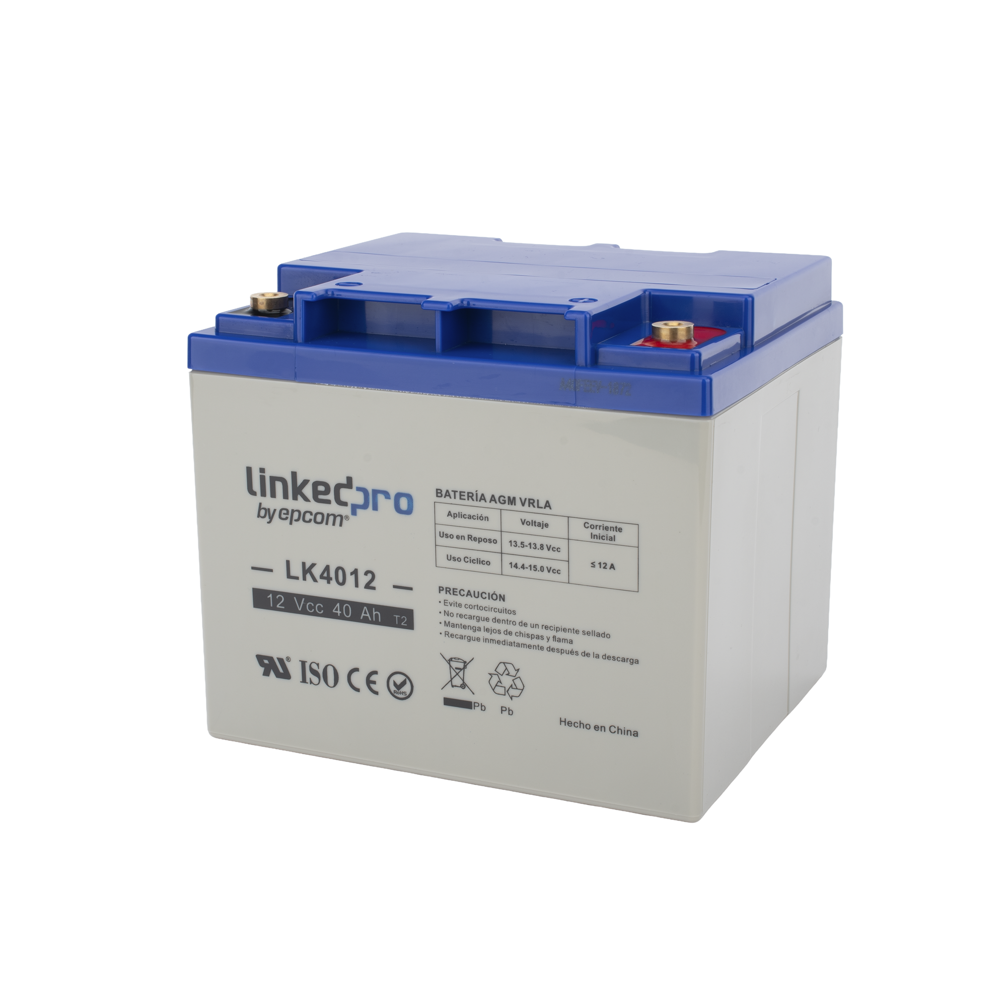 Batería 12 V 40 Ah UL AGM Para uso en equipo electrónico Alarmas de Intrusión Incendio/ Control de acceso Video Vigilancia Terminales T2 LINKEDPRO BY EPCOM LK4012 - SILYMX