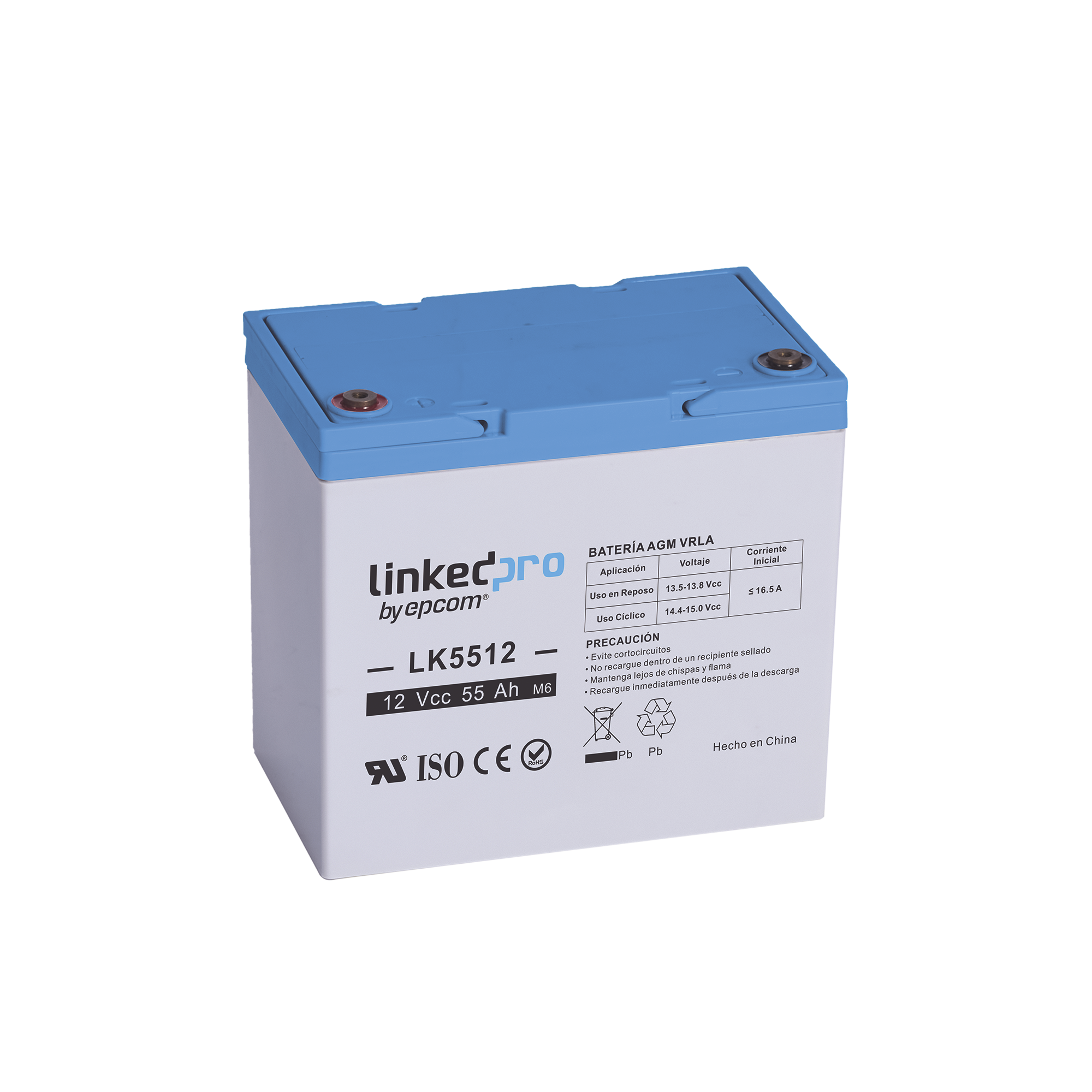 Batería 12 V 55 Ah UL AGM Vida útil promedio de 5 años Para uso en equipo electrónico Alarmas de Intrusión Incendio/ Control de acceso Video Vigilancia T2 LINKEDPRO BY EPCOM LK5512 - SILYMX