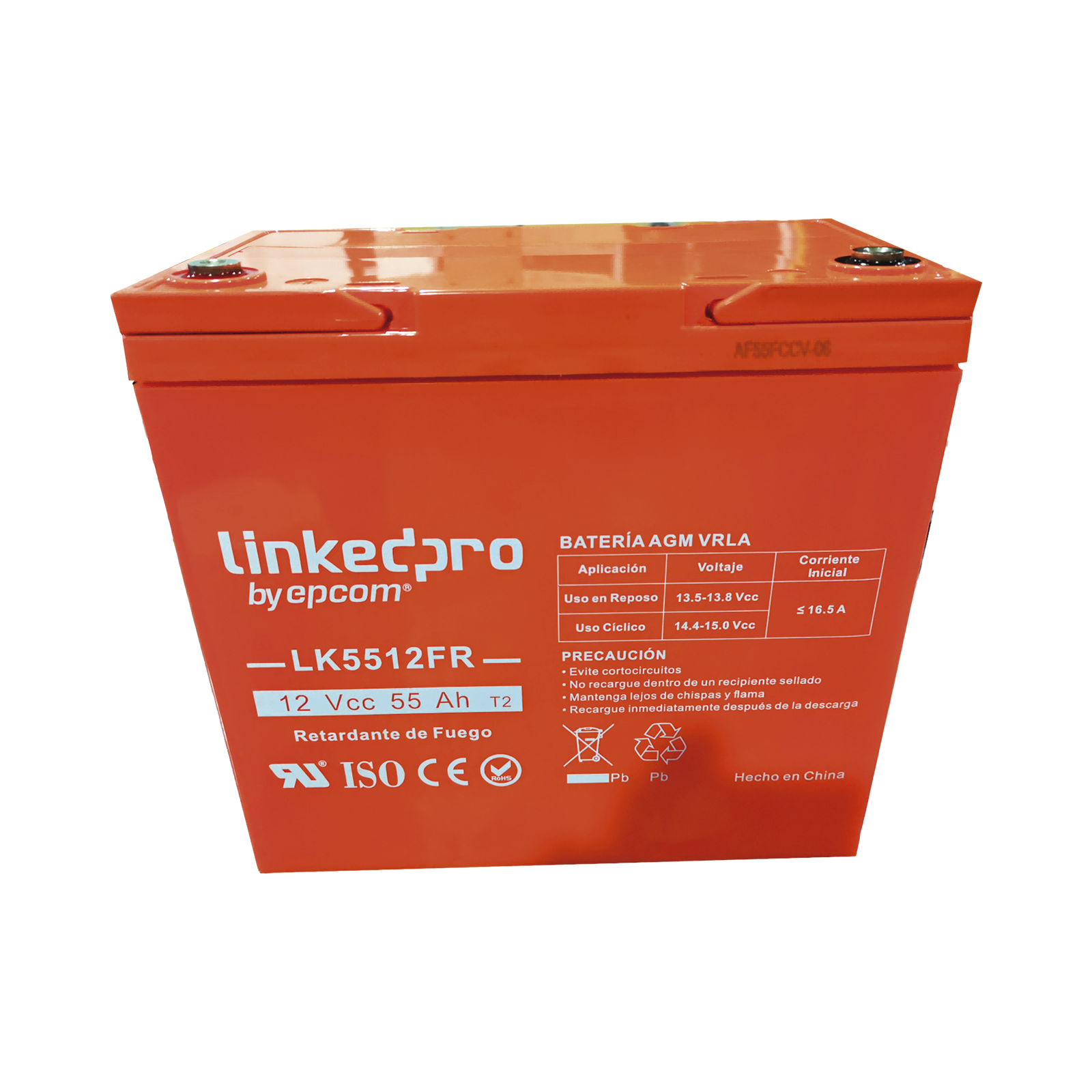 Batería 12 V 55 Ah UL AGM-VRLA Vida útil promedio de 5 años Retardo a la flama Para uso en equipo electrónico Alarmas de Intrusión Incendio/ Control de acceso Video Vigilancia Termina LINKEDPRO BY EPCOM LK5512FR - SILYMX