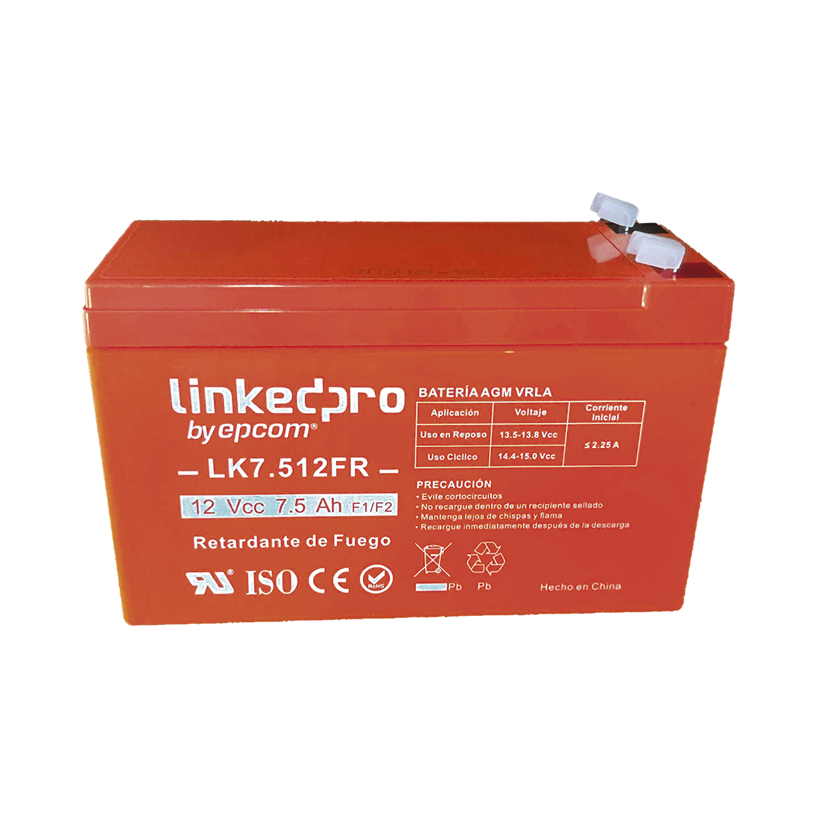 Batería 12 V 7.5 Ah UL AGM Vida útil promedio de 5 años Retardante a la Flama LINKEDPRO BY EPCOM LK7.512FR - SILYMX
