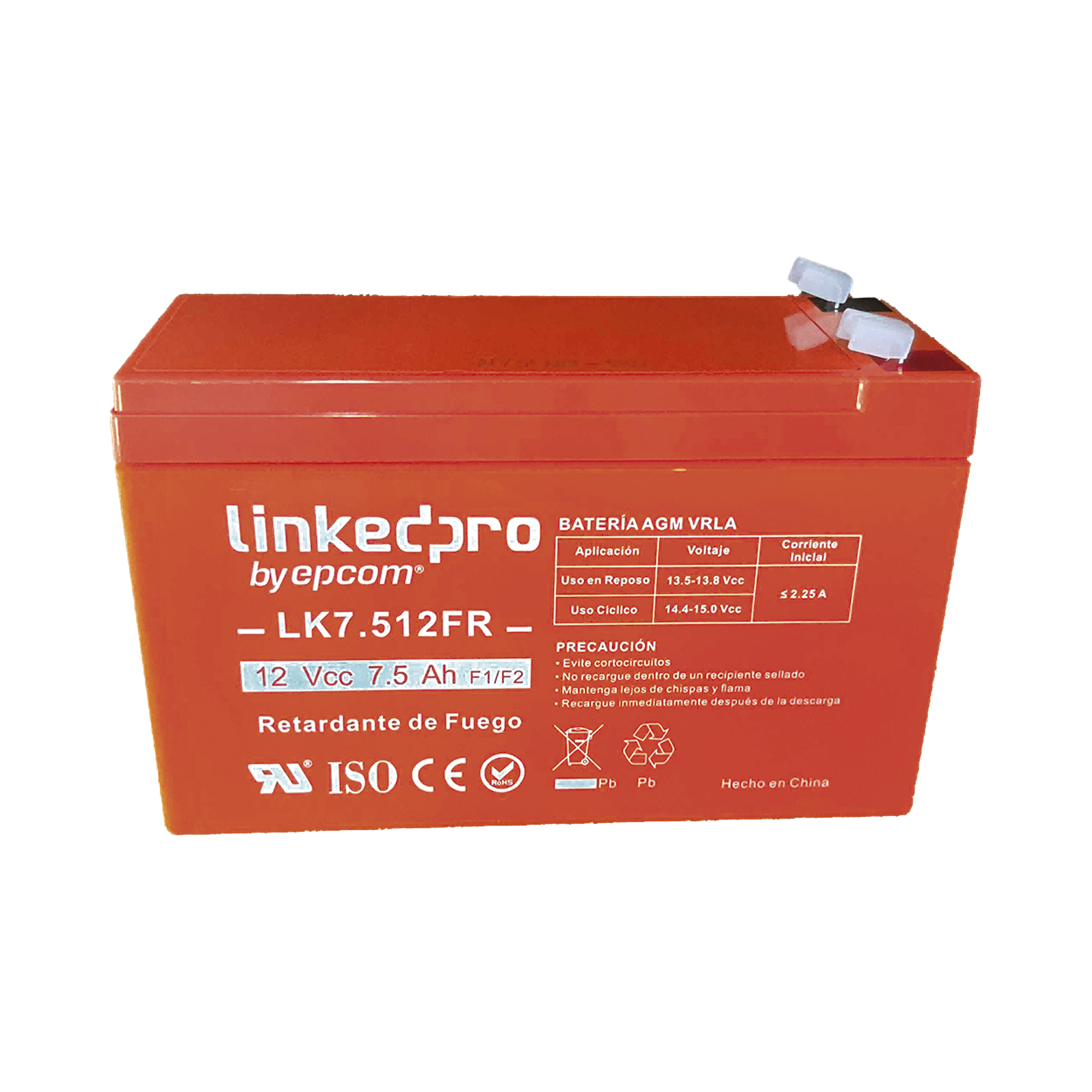 Batería 12 V 7.5 Ah UL AGM Vida útil promedio de 5 años Retardante a la Flama LINKEDPRO BY EPCOM LK7.512FR - SILYMX