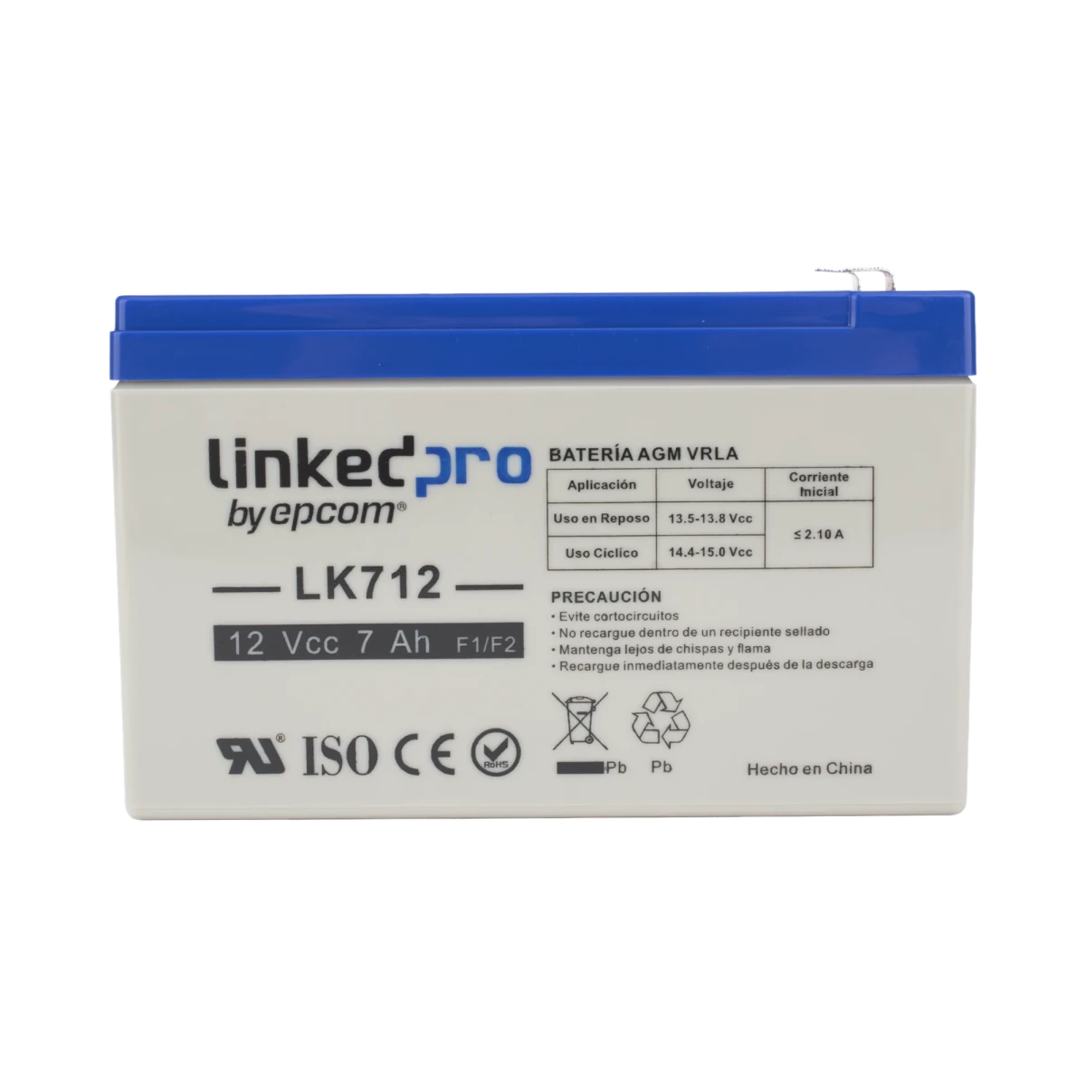 BateriasLINKEDPRO BY EPCOMLK712Batería de Respaldo AGM 12V 7Ah UL Vida 5 Años Terminales F1 F2 LINKEDPRO BY EPCOM LK712 - SILYMX
