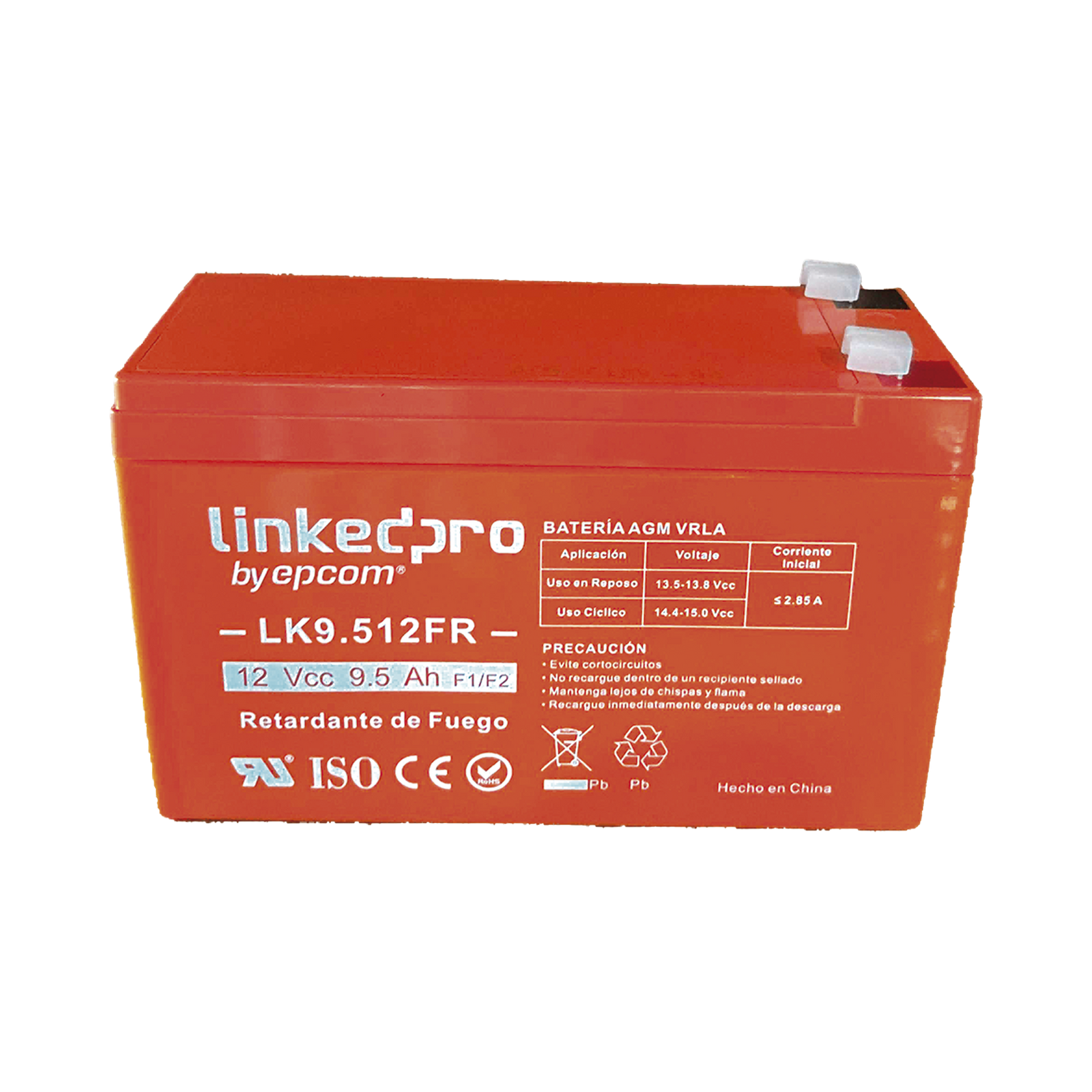 Batería 12 V 9.5 Ah UL AGM-VRLA Vida útil promedio de 5 años Retardante a la Flama Uso en equipo electrónico Alarmas de Intrusión Incendio/ Control de acceso Video Vigilancia Termina LINKEDPRO BY EPCOM LK9.512FR - SILYMX