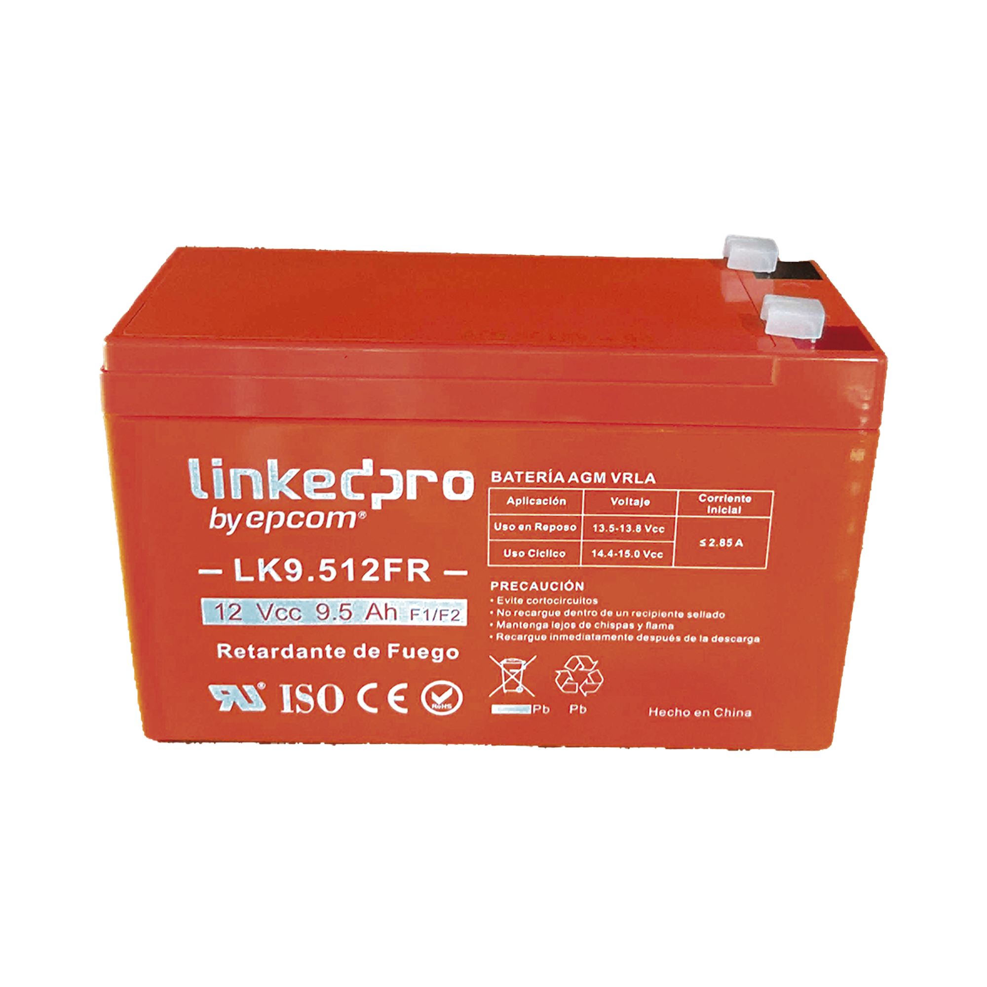 Batería 12 V 9.5 Ah UL AGM-VRLA Vida útil promedio de 5 años Retardante a la Flama Uso en equipo electrónico Alarmas de Intrusión Incendio/ Control de acceso Video Vigilancia Termina LINKEDPRO BY EPCOM LK9.512FR - SILYMX