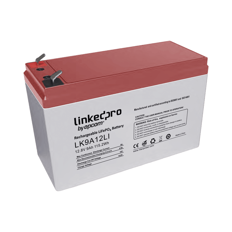 Batería de Litio 12.8 Vcc 9 Ah Tecnología LiFePO4 2000 Ciclos de Vida Para uso en equipo electrónico UPS litio Incendio Control de acceso Video Vigilancia Terminales F1 Incluye adaptador para terminal F2 LK9A12LI