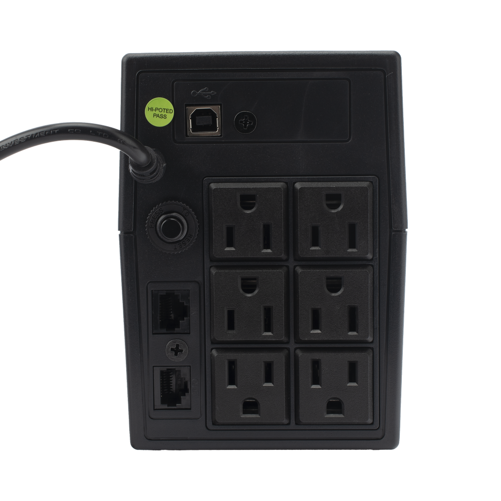 UPS 600VA/360 W Pantalla LCD Línea Interactiva 120Vca 6 tomas 5-15R (4 Respaldadas) Regulación de Voltaje Protección RJ45 - SILYMX