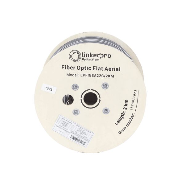 Carrete de 2 km de Fibra Óptica Aérea Mini Figura 8 G.657A2 tipo Drop Plana Monomodo de 2 Hilos (bifibra) Color Negro LPFIG8A22C/2KM - SILYMX