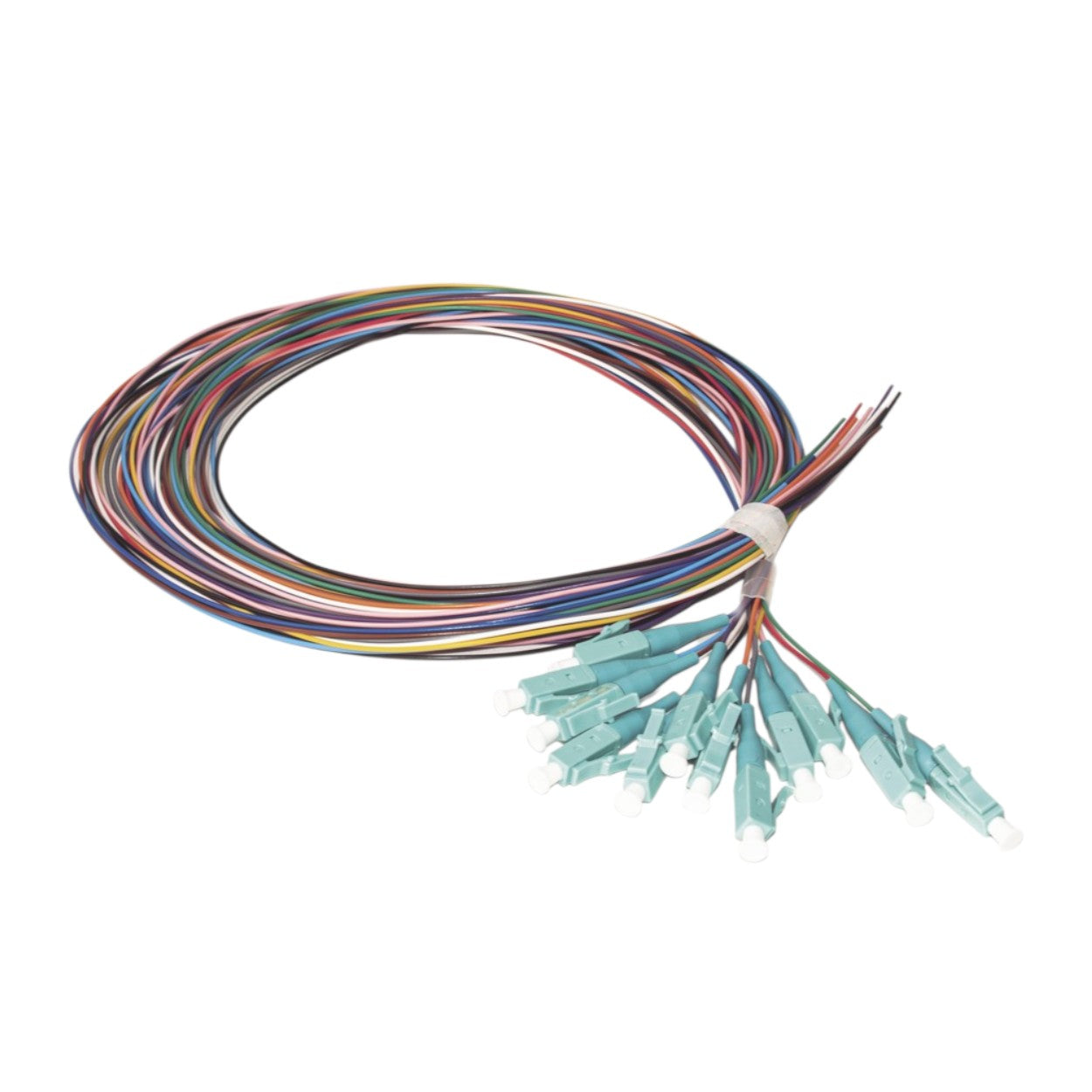 Kit de 12 Pigtails LC Multimodo OM3 50/125, conectores aqua 2 metros LP-FO-MM-PIG-12-LC - SILYMX