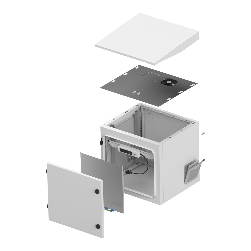 Gabinete de Exterior con Rack de 19" de 9UR con Ventiladores y Termostato (Montaje a poste o torre se vende por separado) LP-FORTE-09U-R3 - SILYMX