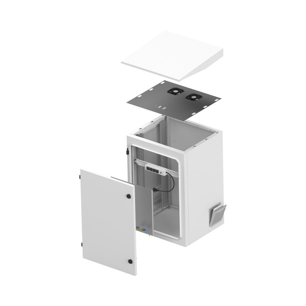 Gabinete De Exterior Con Rack De 19" De 16U Con Ventiladores Y Termostato (Montaje A Poste O Torre Se Vende Por Separado) - SILYMX