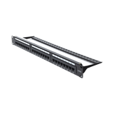 Panel de parcheo de impacto Patch Panel (110) UTP de 24 puertos Cat6A, 19in, con barra para Organizar cables y espacio para Etiqueta LP-PP-605A