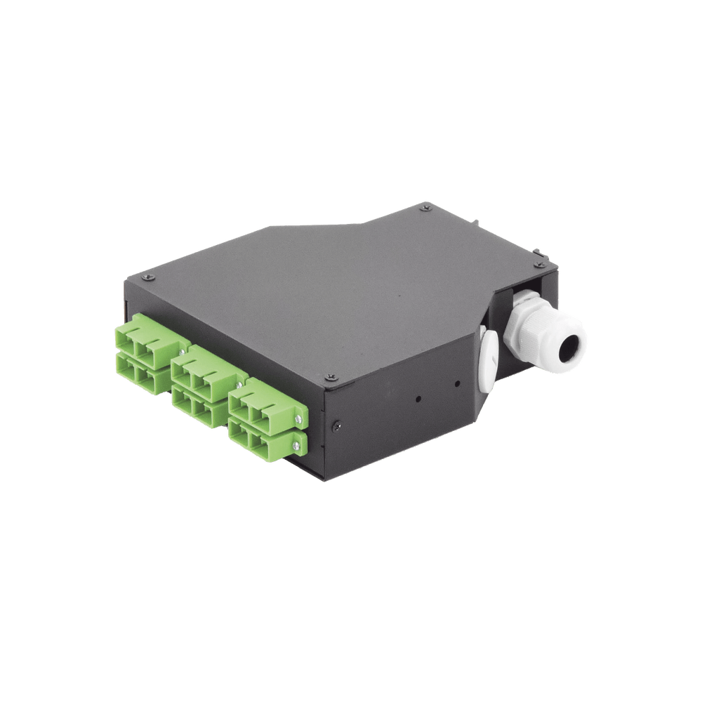 Distribuidor de Fibra Óptica para Riel Din, 6 Acopladores SC/APC Duplex Monomodo con Charola de Empalme - SILYMX