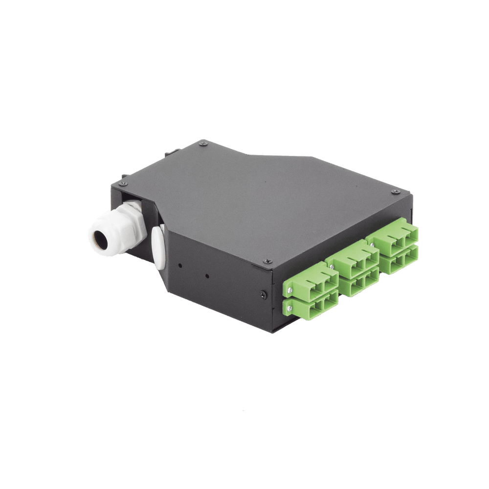 Distribuidor de Fibra Óptica para Riel Din, 6 Acopladores SC/APC Duplex Monomodo con Charola de Empalme - SILYMX
