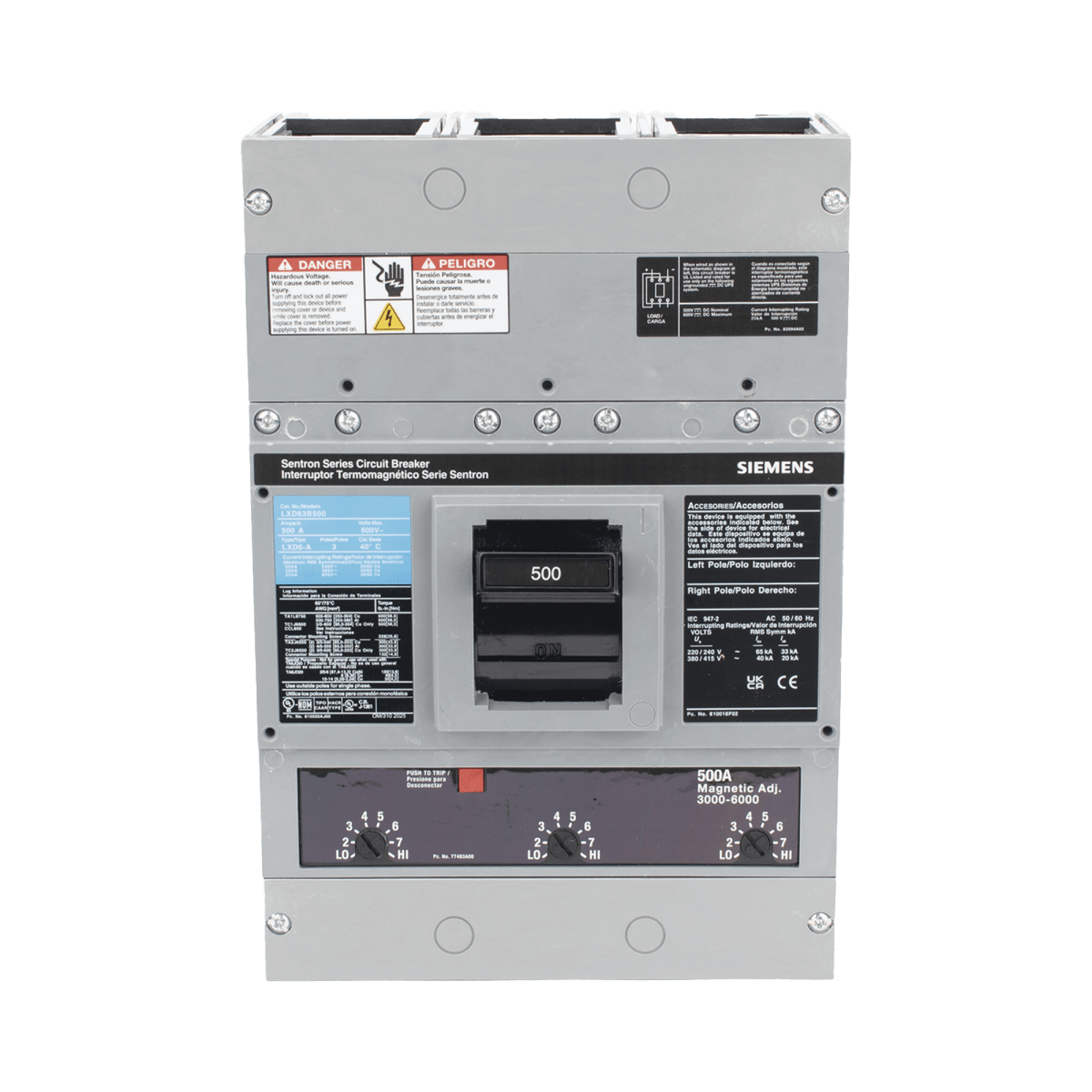 Centros de Carga e InterruptoresSIEMENSLXD63B500Interruptor Termomagnético ITM 600V 3X500A Sin zapatas principales - SILYMX