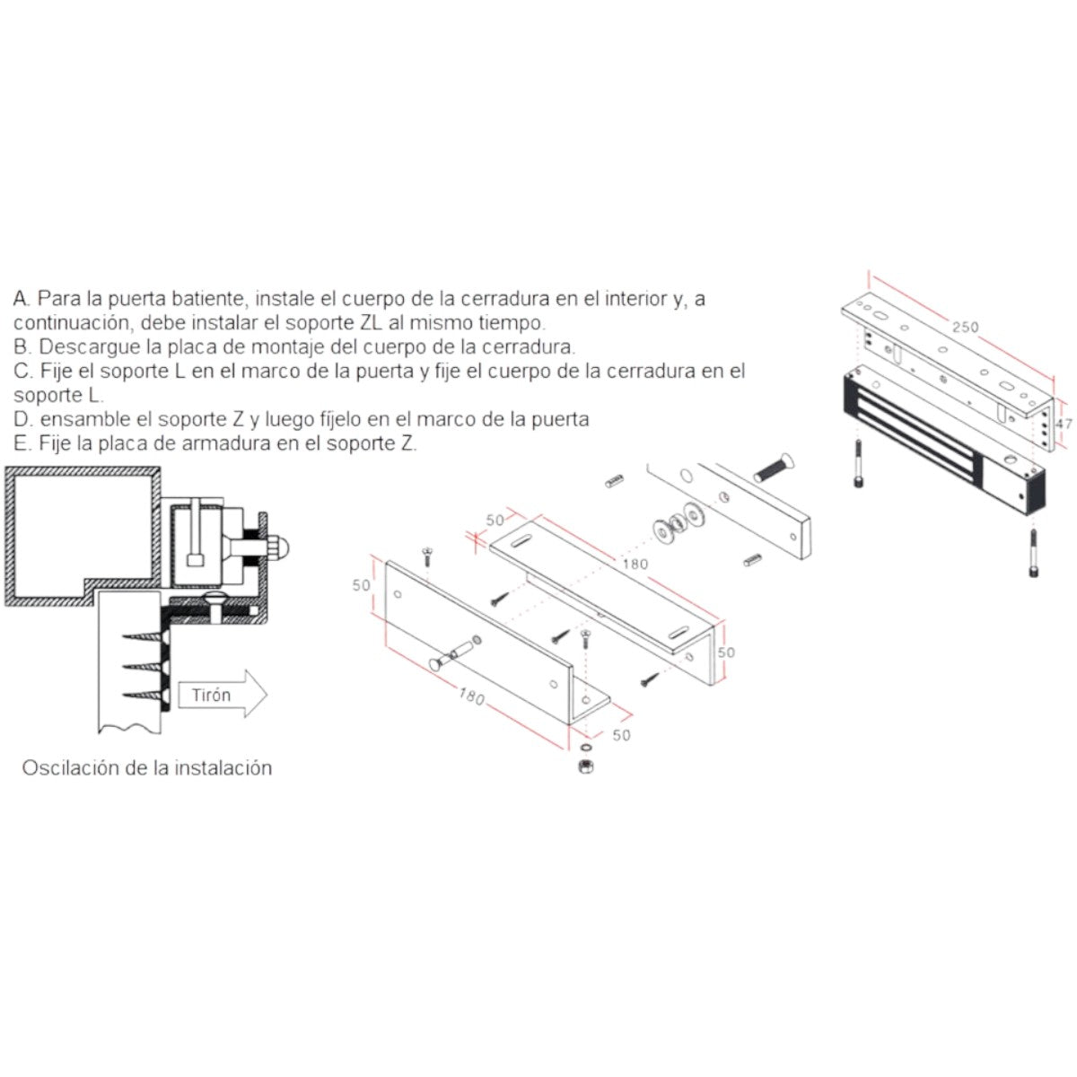 Soporte ZL para instalacion de chapa magnetica YM180WS MBK-180ZL-W - SILYMX