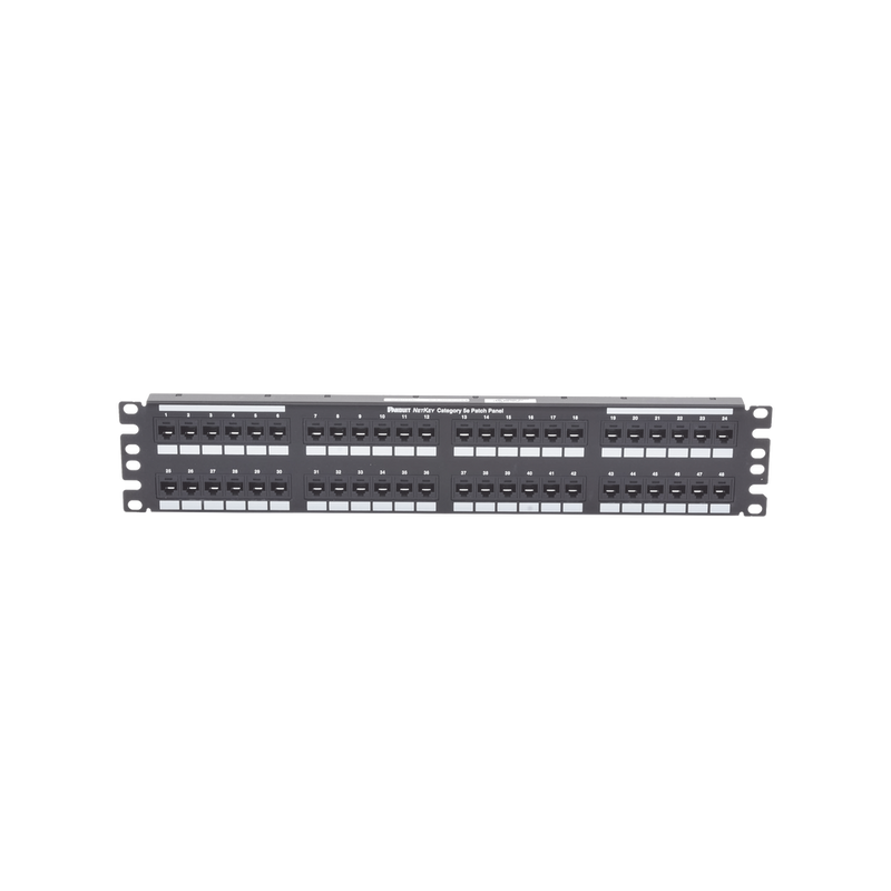 Panel de Parcheo Patch Panel Panduit de Impacto 110 Plano Categoría 6 Cat6 de 48 Puertos 2UR Totalmente cargado NK6PPG48Y