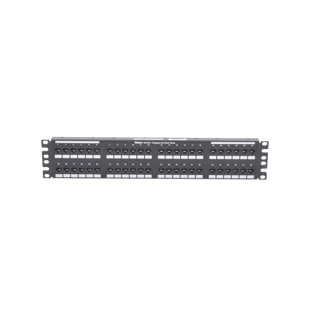 Panel de Parcheo Patch Panel Panduit de Impacto 110 Plano Categoría 6 Cat6 de 48 Puertos 2UR Totalmente cargado NK6PPG48Y