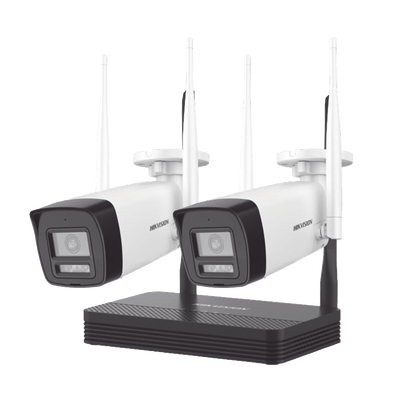 Kit CCTV IP 2 CamarasHIKVISIONNKS424W0HKit IP Inalámbrico WiFi 4MP 4 Canales 2 Cámaras Bala Dual Light Audio Bidireccional Hikvision NKS424W0H - SILYMX