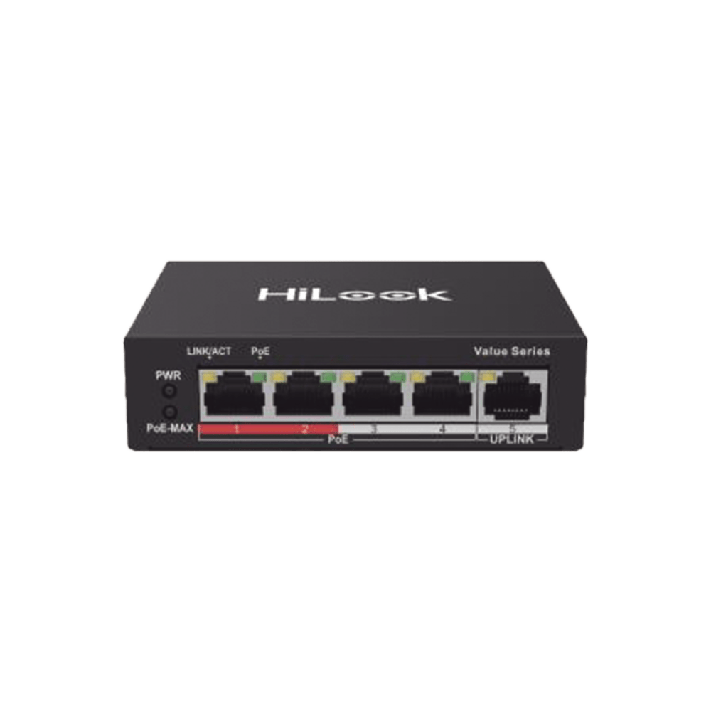 Switch PoE+ 4 Puertos 10/100 Mbps PoE+ (af/at) 1 Puerto 10/100 Mbps Uplink Modo Extendido hasta 250 Metros 35 Watts NS-0105P-35(B) - SILYMX