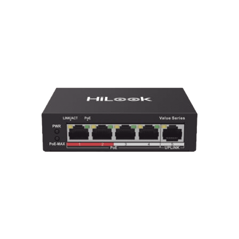 Switch PoE+ 4 Puertos 10/100 Mbps PoE+ (af/at) 1 Puerto 10/100 Mbps Uplink Modo Extendido hasta 250 Metros 35 Watts NS-0105P-35(B) - SILYMX
