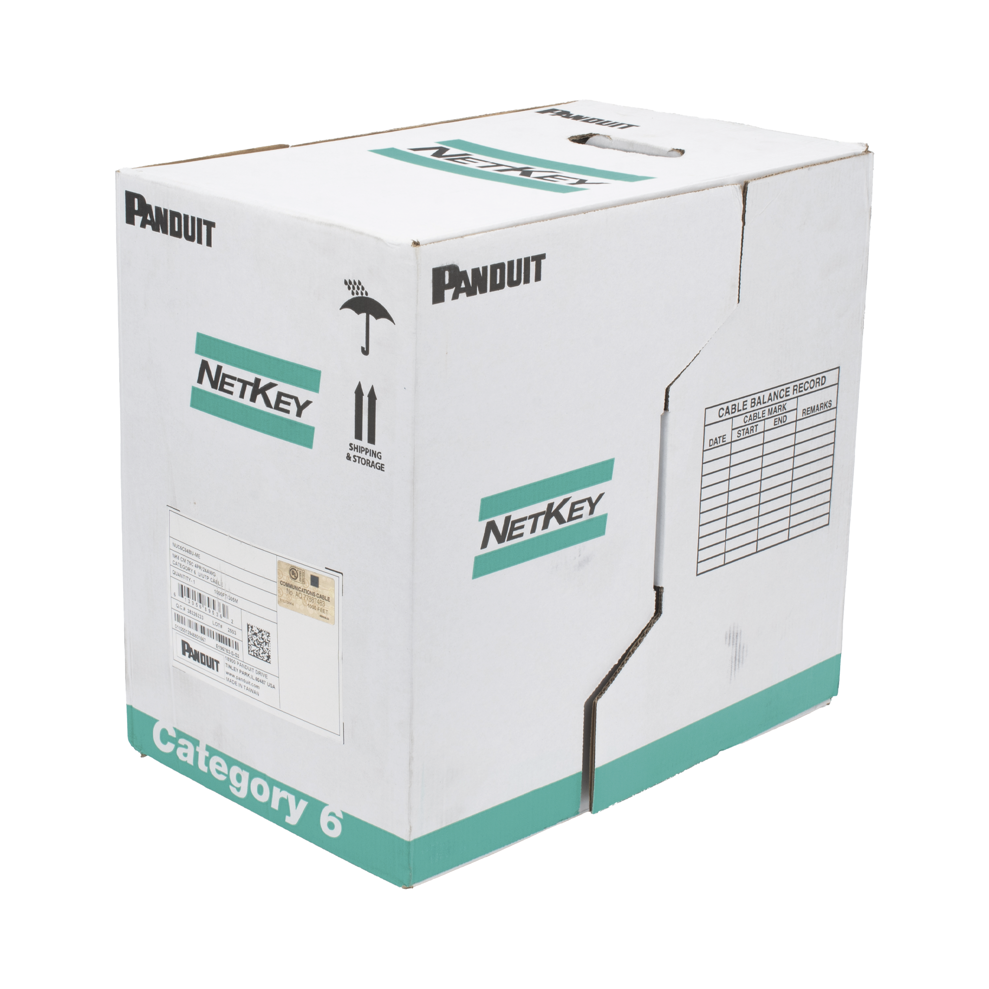 Bobina de Cable UTP Cat 6 Panduit NetKey Reelex 305 m | Cobre 24 AWG | Azul | 1000 Mbps