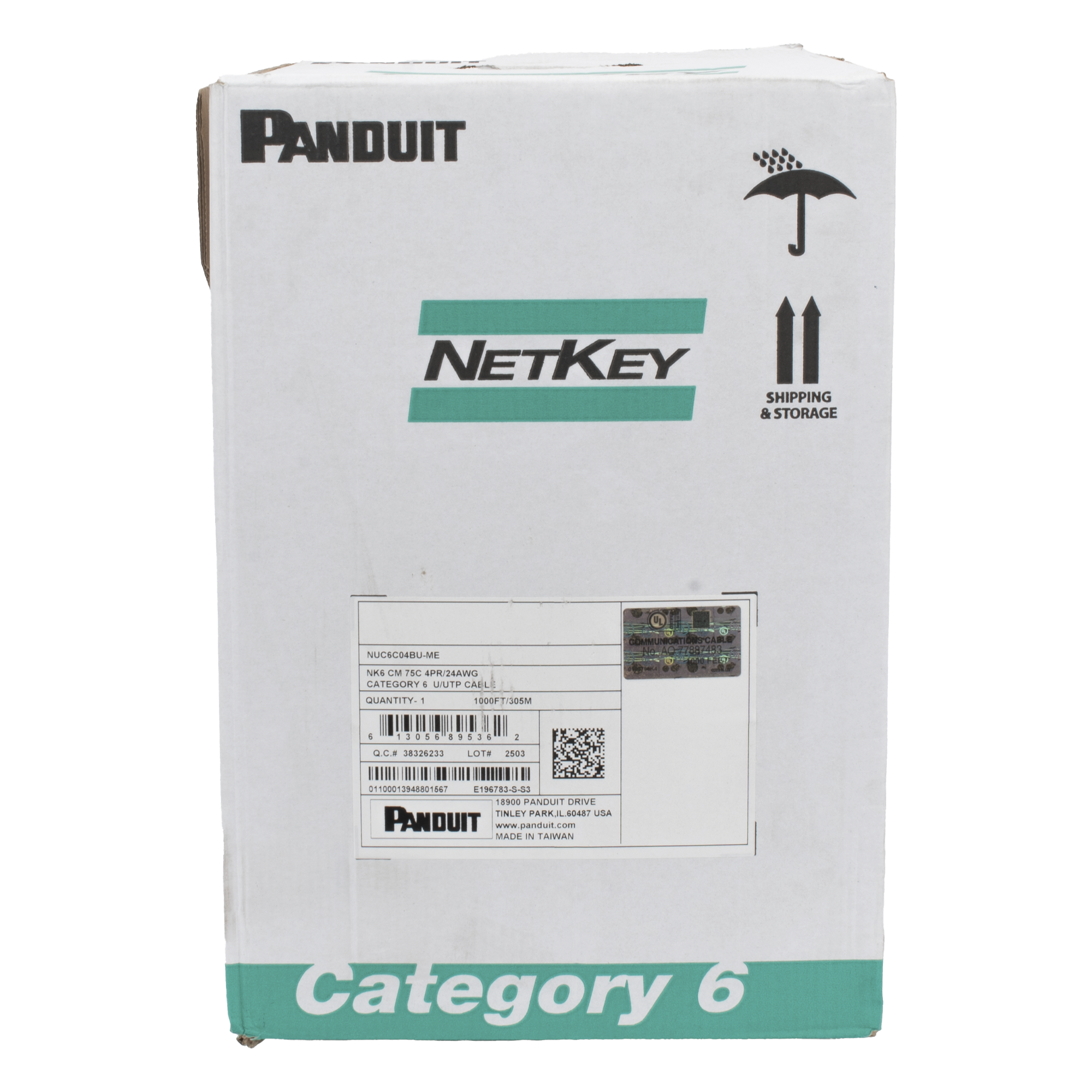 Bobina de Cable UTP Cat 6 Panduit NetKey Reelex 305 m | Cobre 24 AWG | Azul | 1000 Mbps