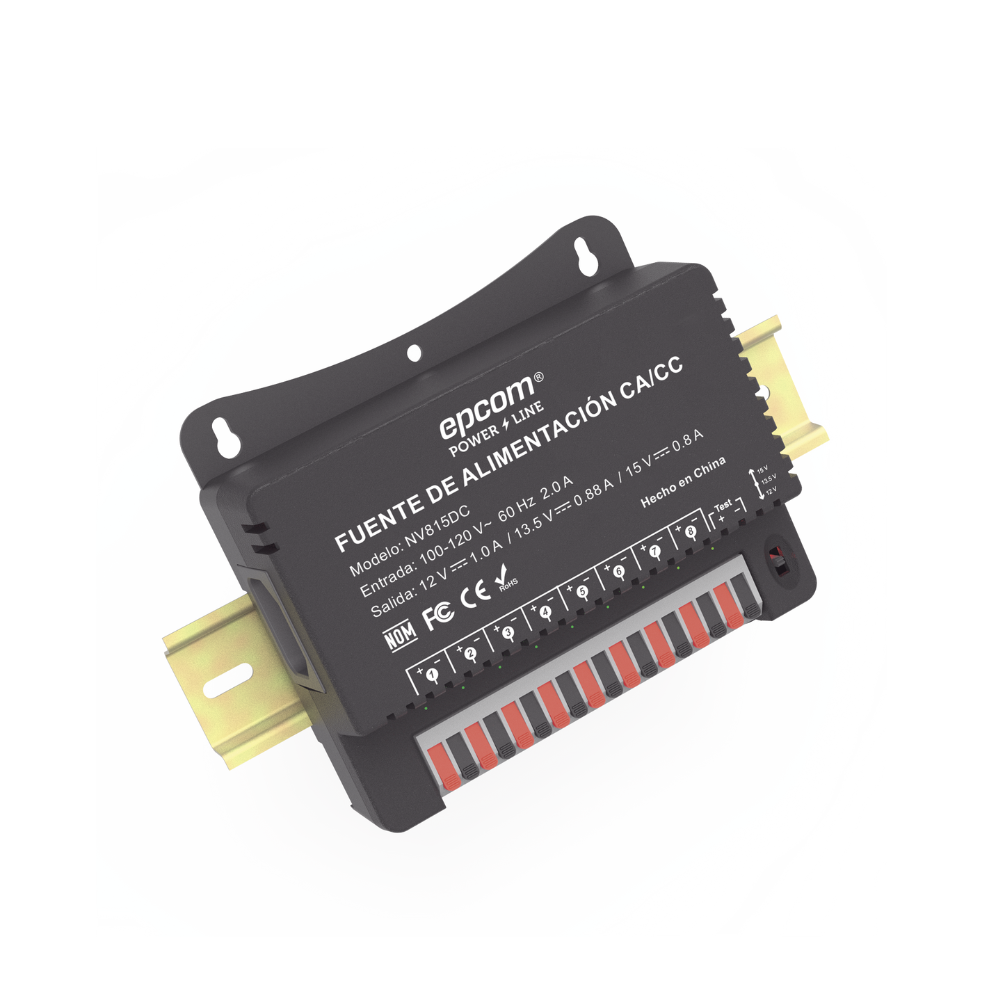 Fuente de Poder Para 8 Cámaras Ajustables a 12 o 13.5 o 15 Vcc 8 Amperes Instalación en Pared NV-815-DC - SILYMX