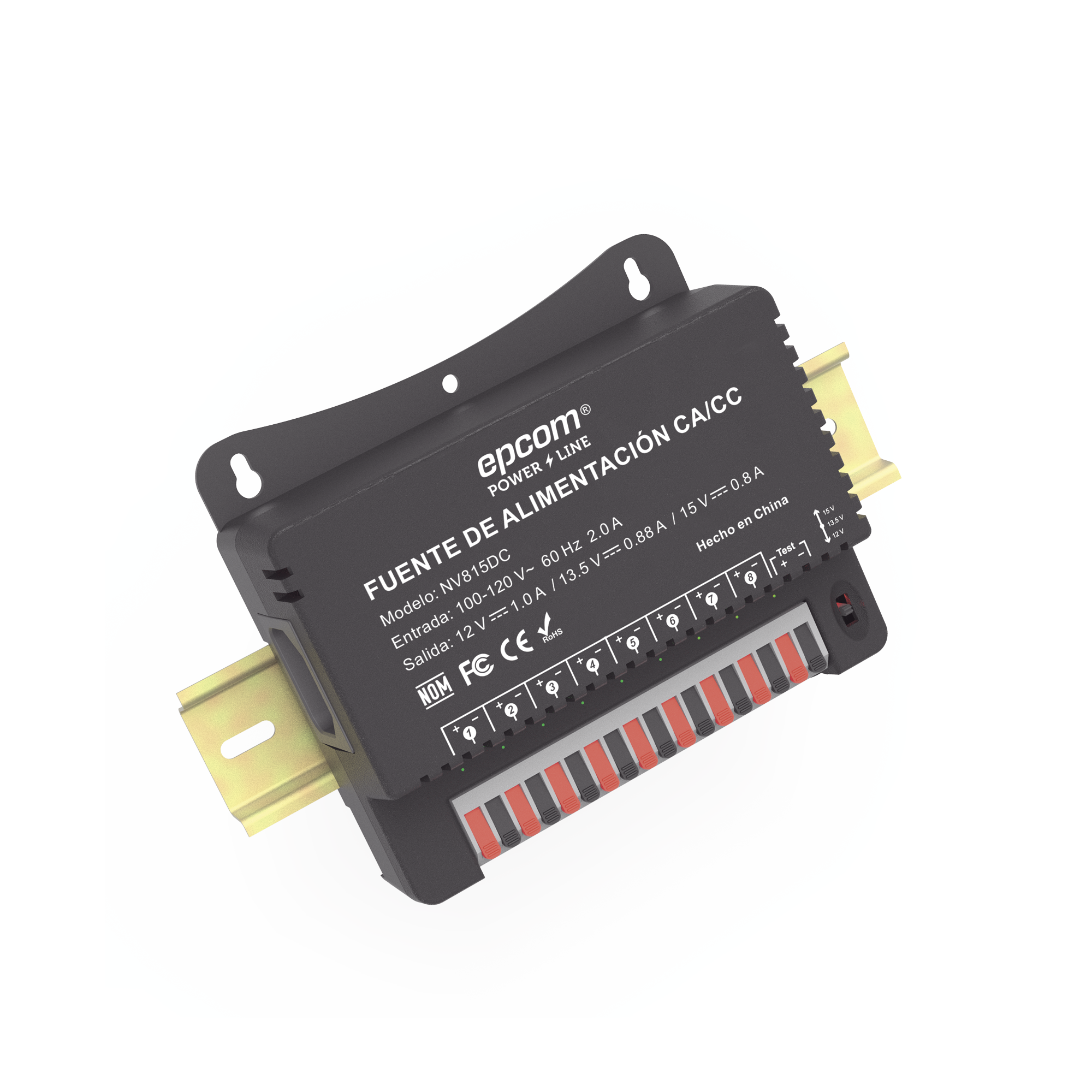 Fuente de Poder Para 8 Cámaras Ajustables a 12 o 13.5 o 15 Vcc 8 Amperes Instalación en Pared NV-815-DC - SILYMX