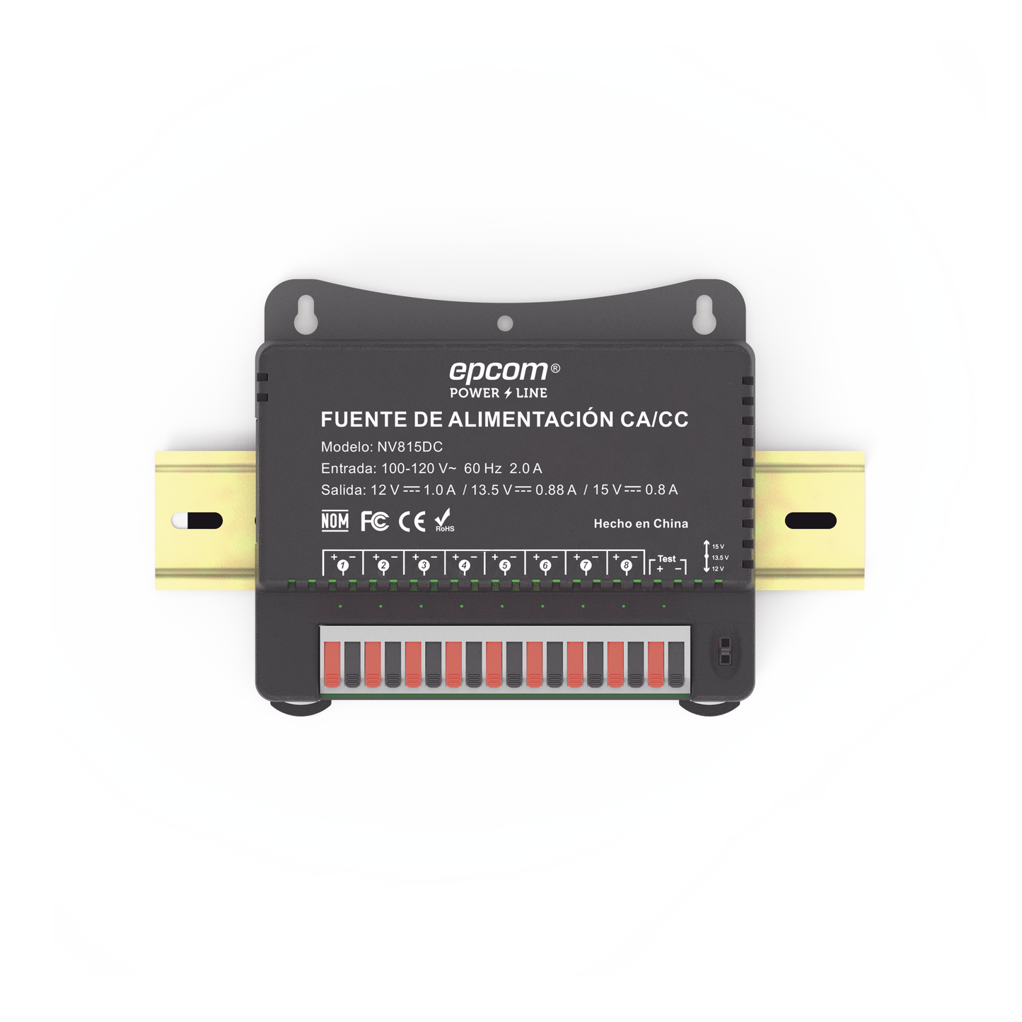 Fuente de Poder Para 8 Cámaras Ajustables a 12 o 13.5 o 15 Vcc 8 Amperes Instalación en Pared NV-815-DC - SILYMX
