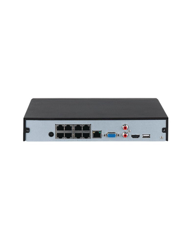 NVR de 8 MP  4k  8 canales IP 8 puertos PoE Rendimiento de 160 mbps H.265+ 1 Bahía para disco duro Soporta cámaras WizSense HDMI 4K & VGA DHI-NVR4108HS-8P-4KS3 - SILYMX