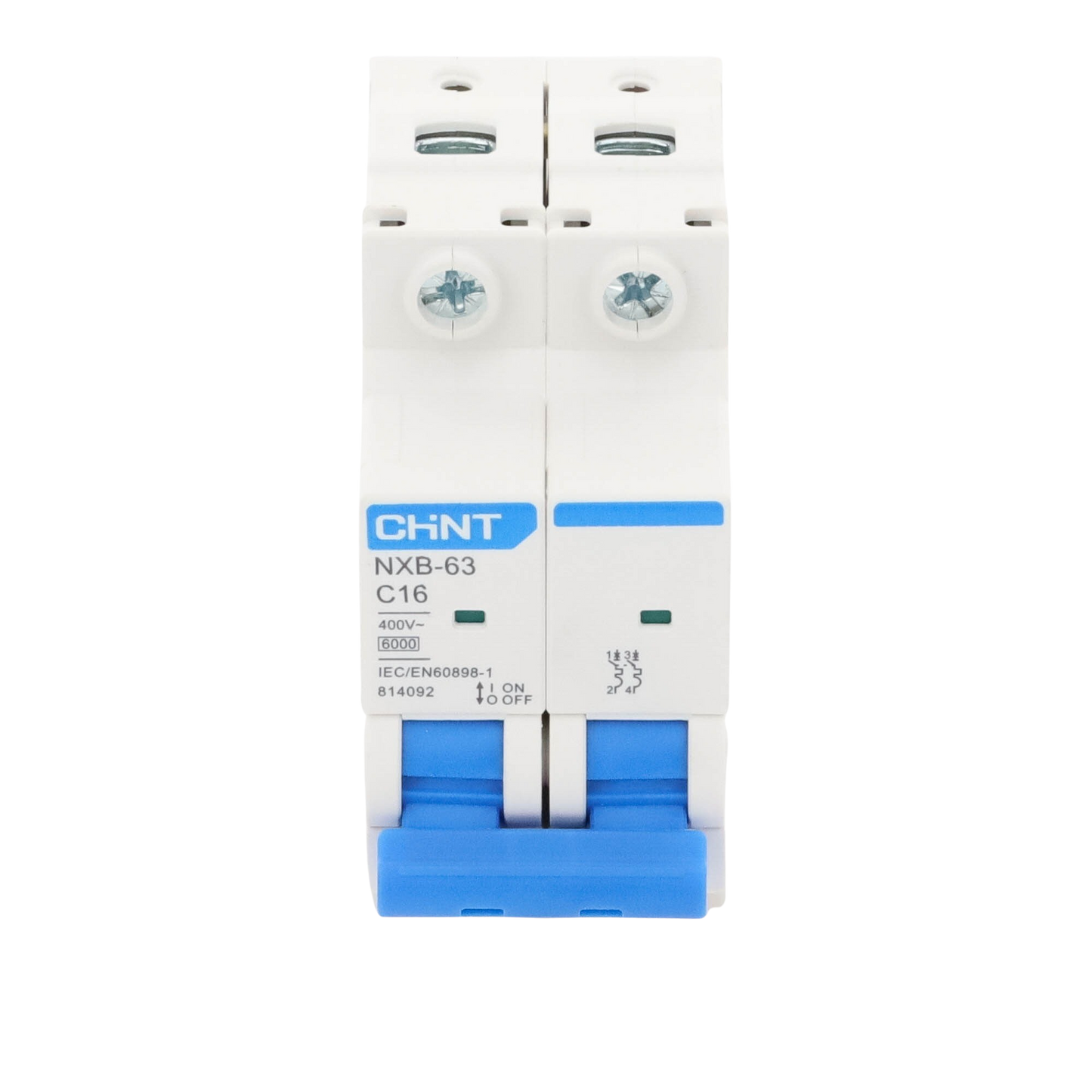 Pastilla Termomagnética CHINT NXB632PC16 | Interruptor Automático 2 Polos 16A | Riel DIN | 6kA | 110-415VCA