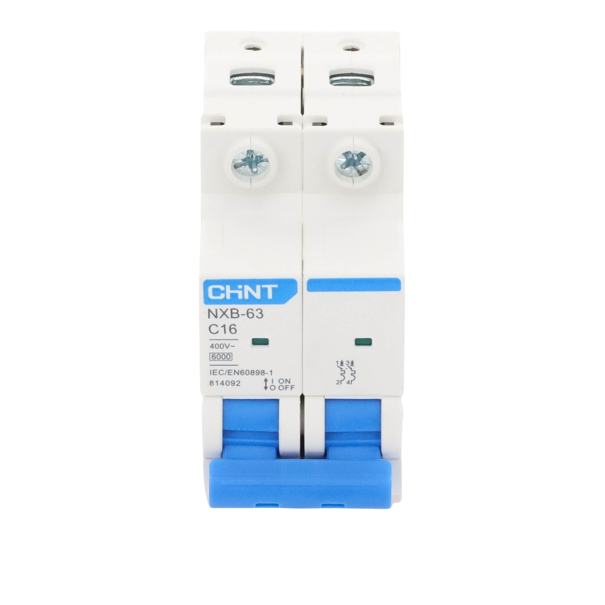 Pastilla Termomagnética CHINT NXB632PC16 | Interruptor Automático 2 Polos 16A | Riel DIN | 6kA | 110-415VCA